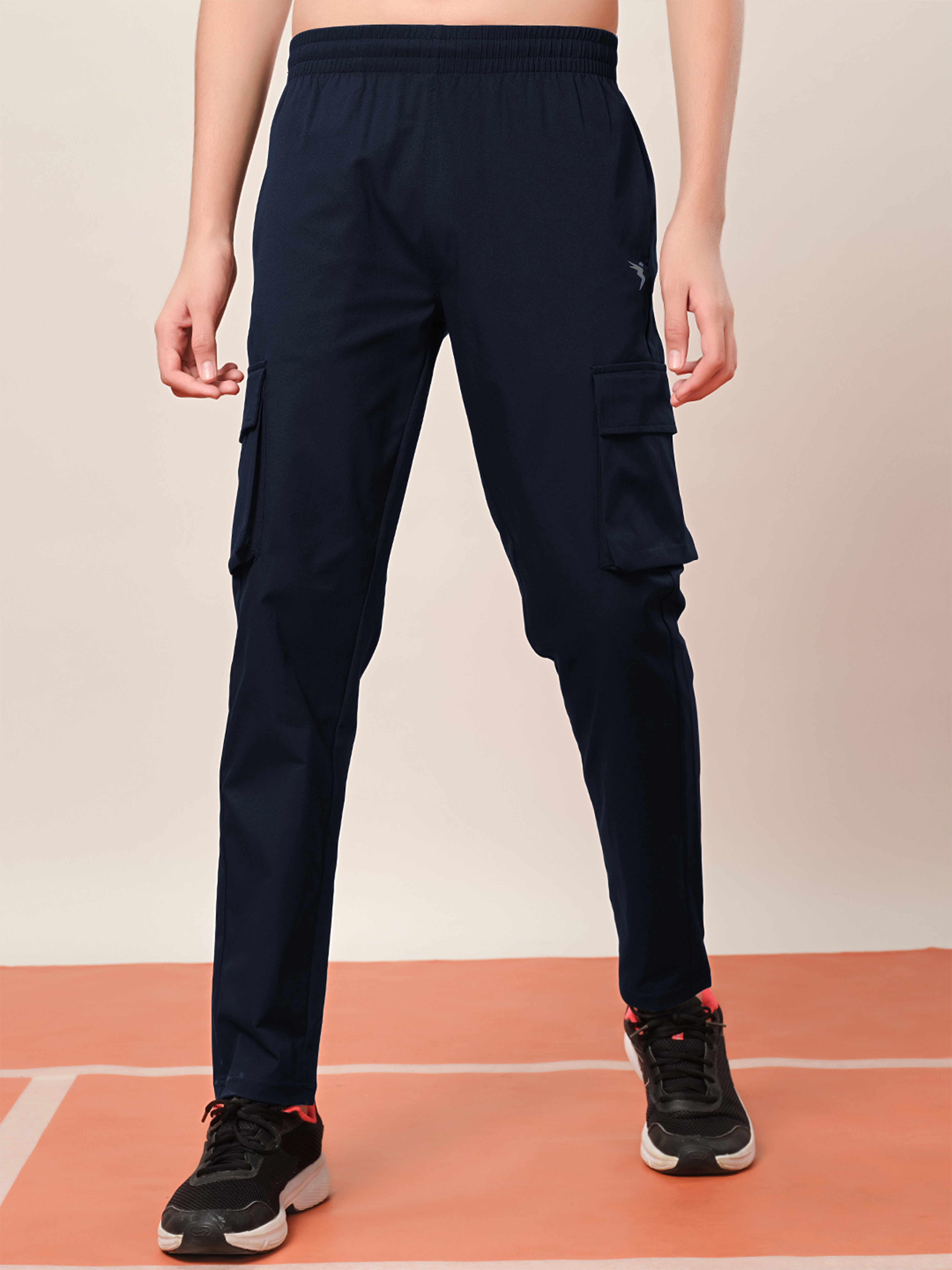 Boys Solid Regular Fit Cargo Trackpants with TS FLEXI