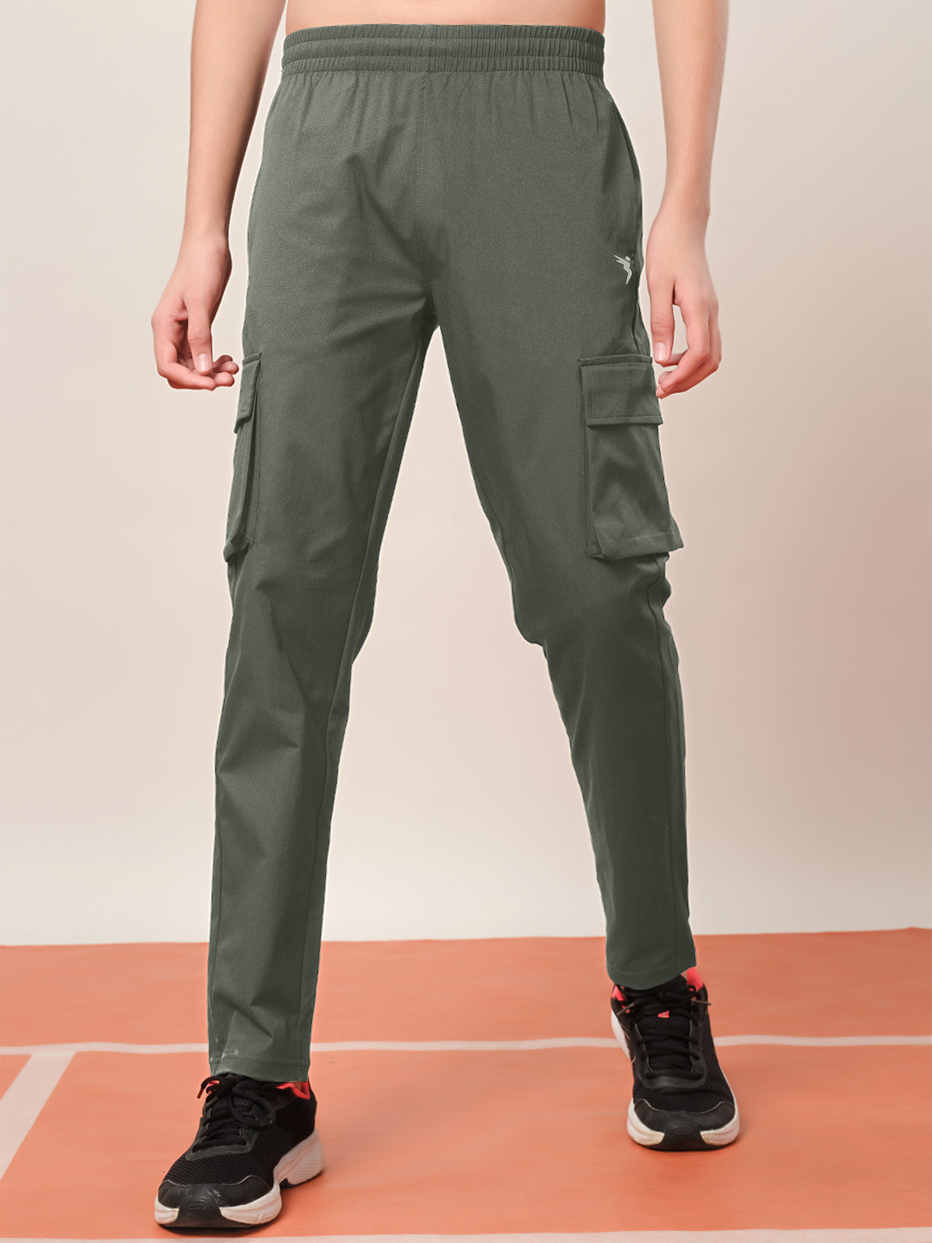 Boys Solid Regular Fit Cargo Trackpants with TS FLEXI
