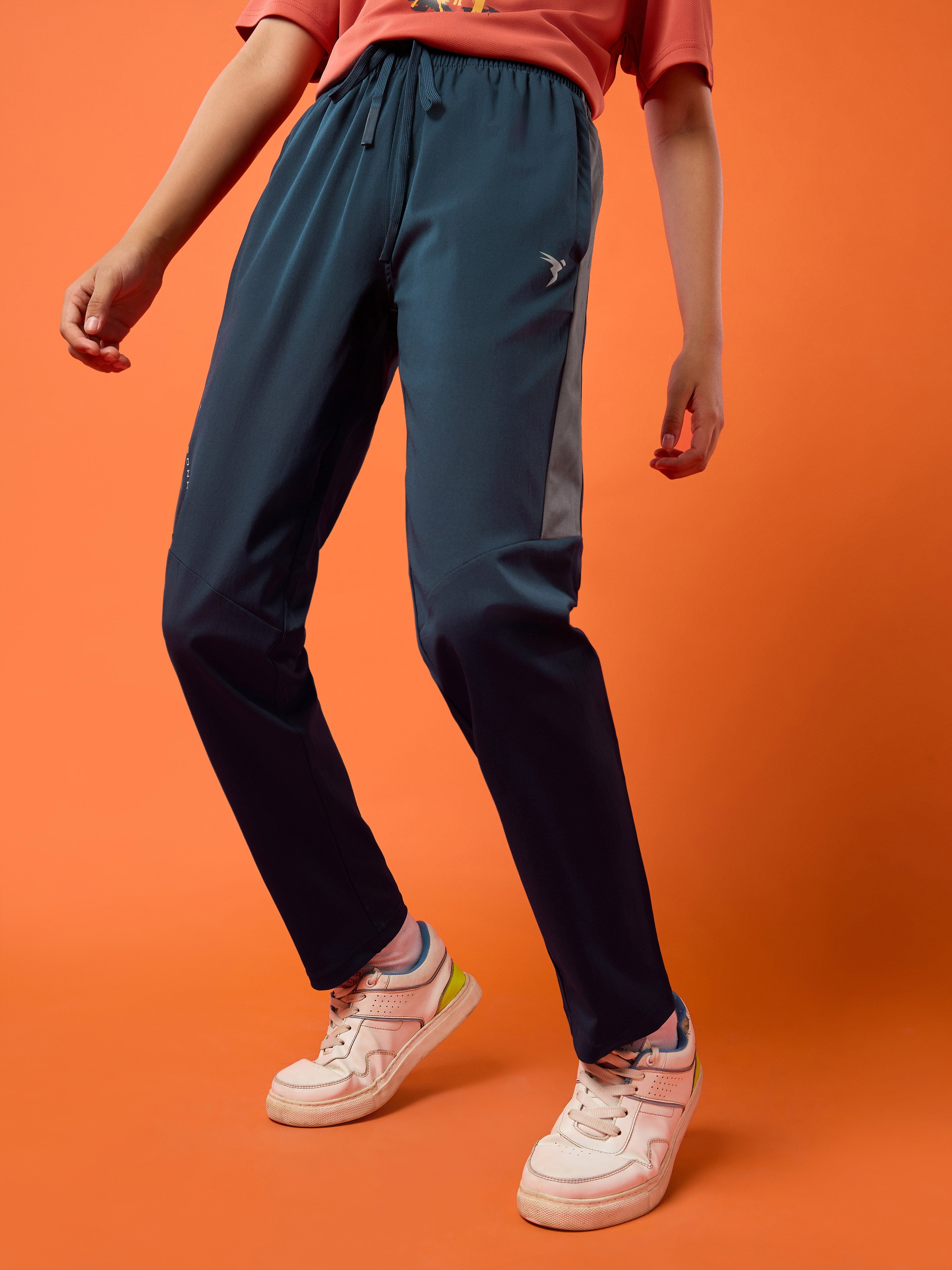 Boys Solid Slim Fit Sports Trackpants with TS FLEXI