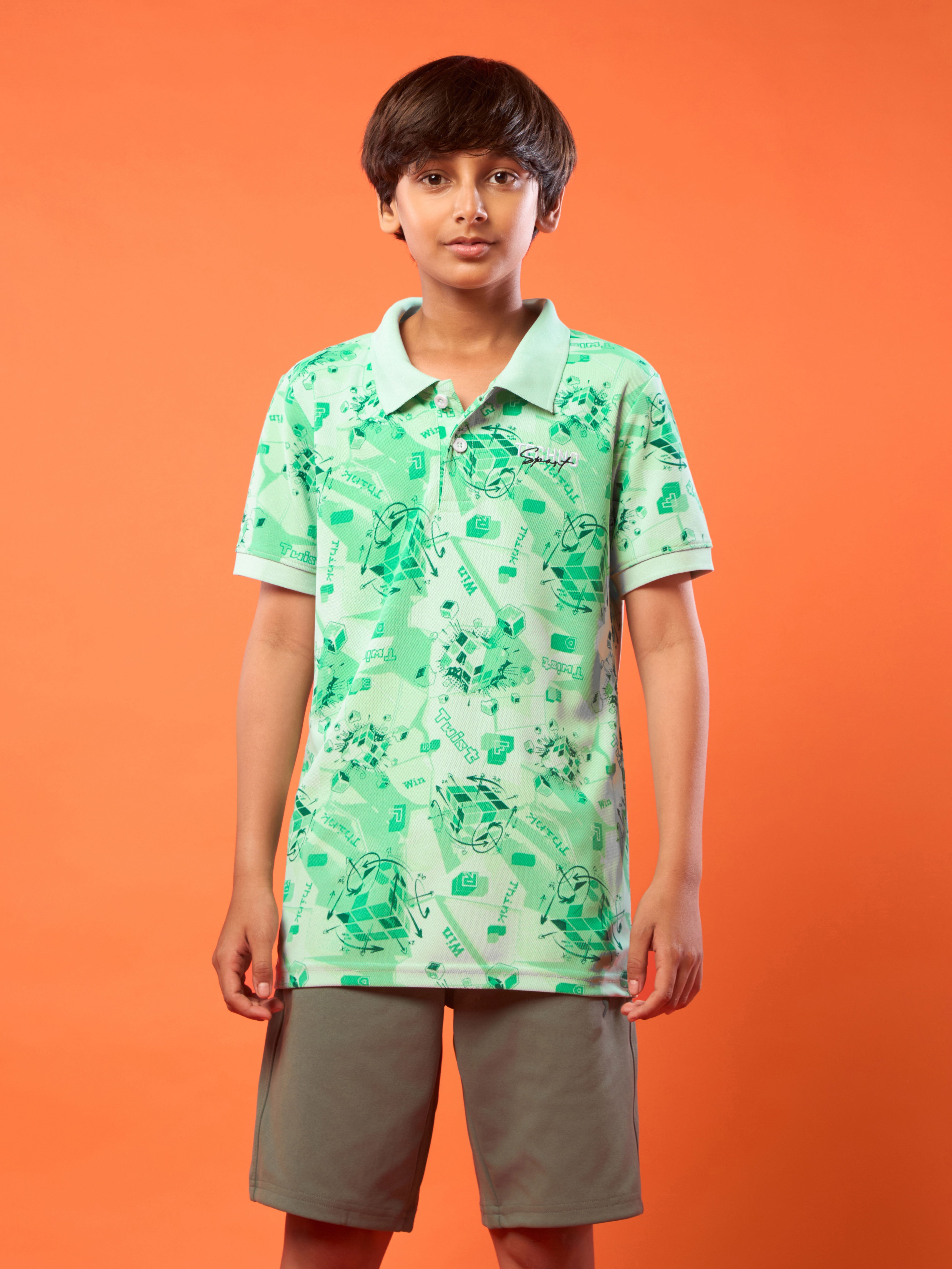 Boys Printed Slim Fit Polo Sports T-shirt with MATPIQ