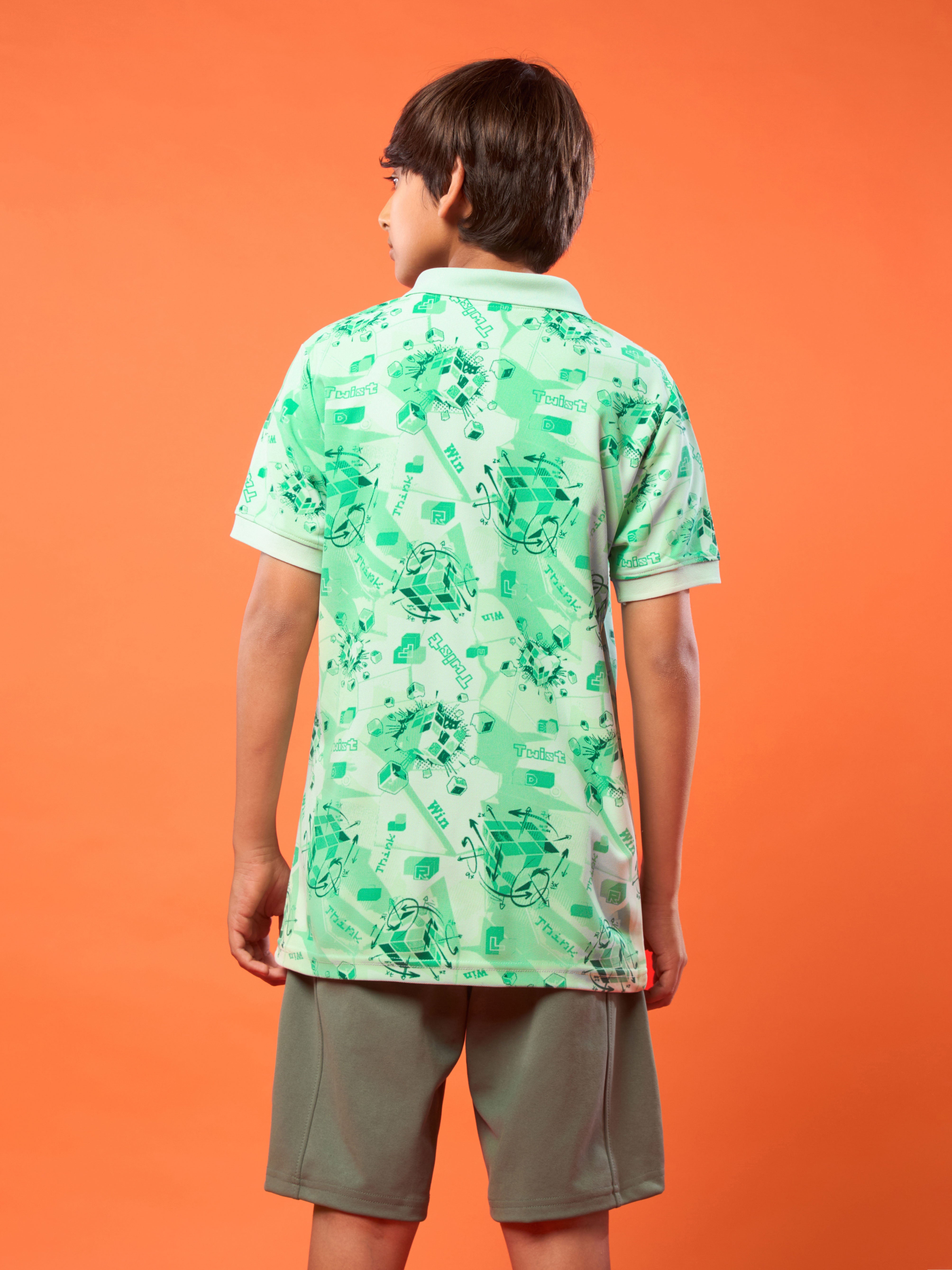 Boys Printed Slim Fit Polo Sports T-shirt with MATPIQ
