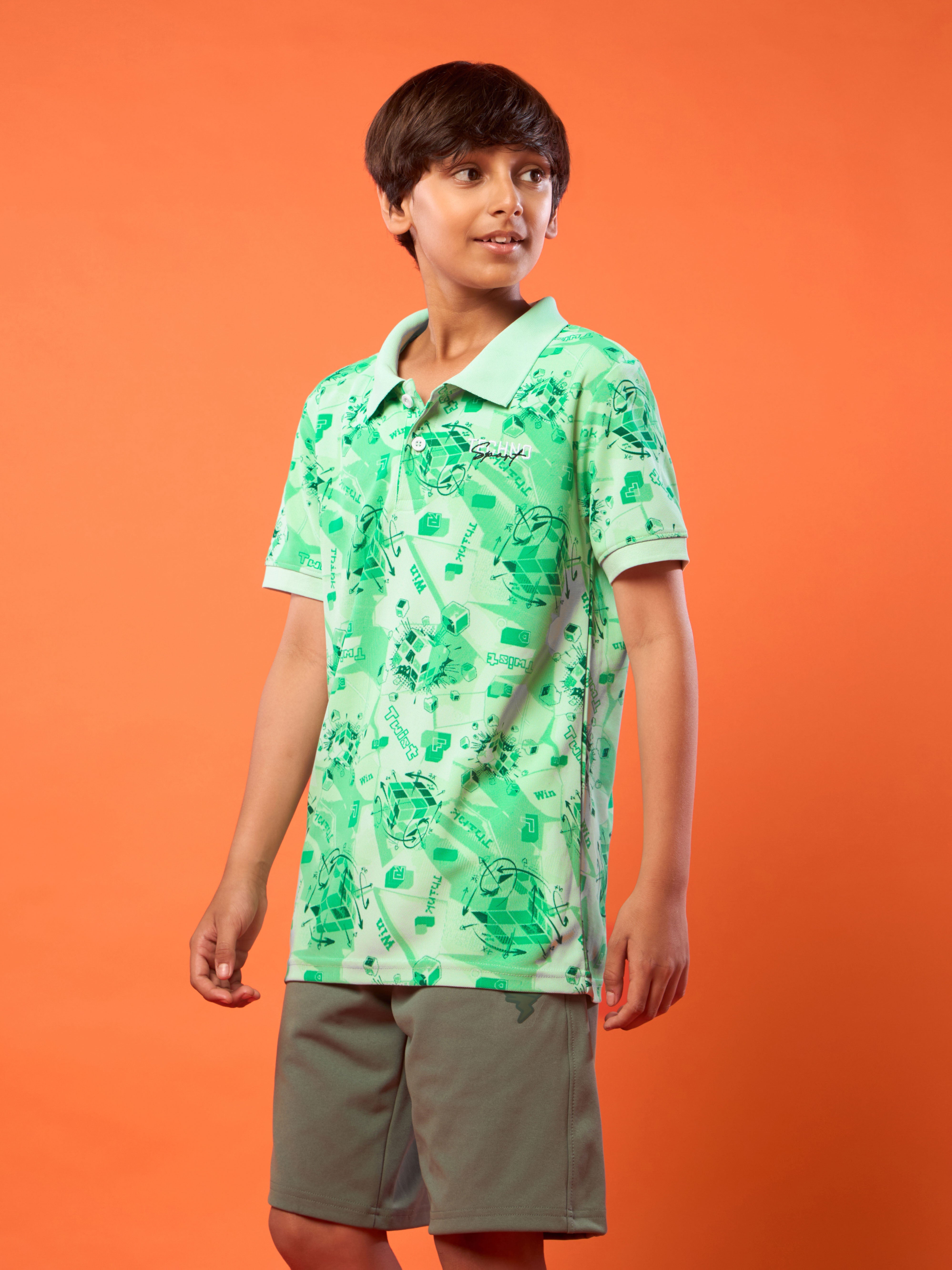 Boys Printed Slim Fit Polo Sports T-shirt with MATPIQ