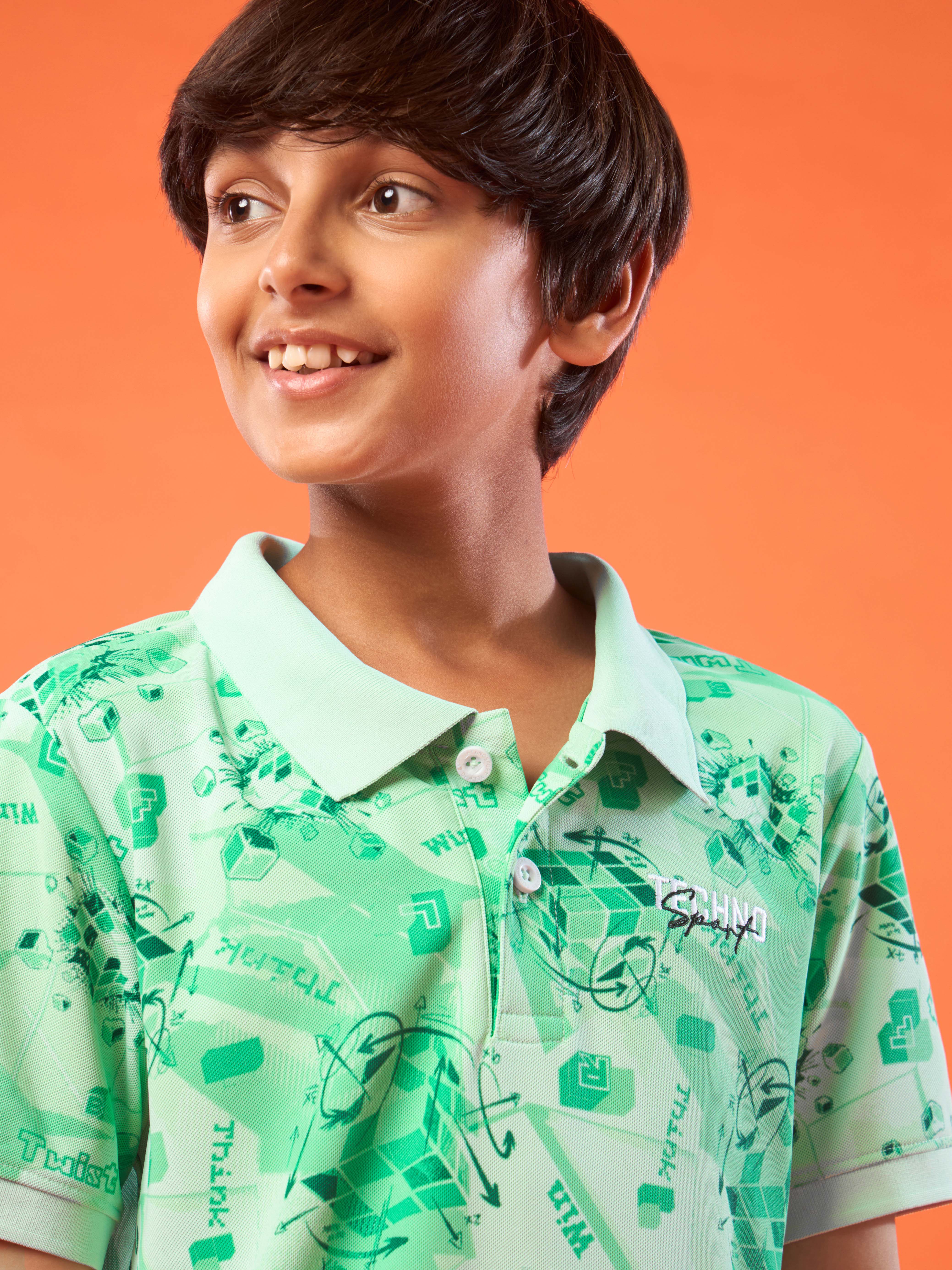 Boys Printed Slim Fit Polo Sports T-shirt with MATPIQ