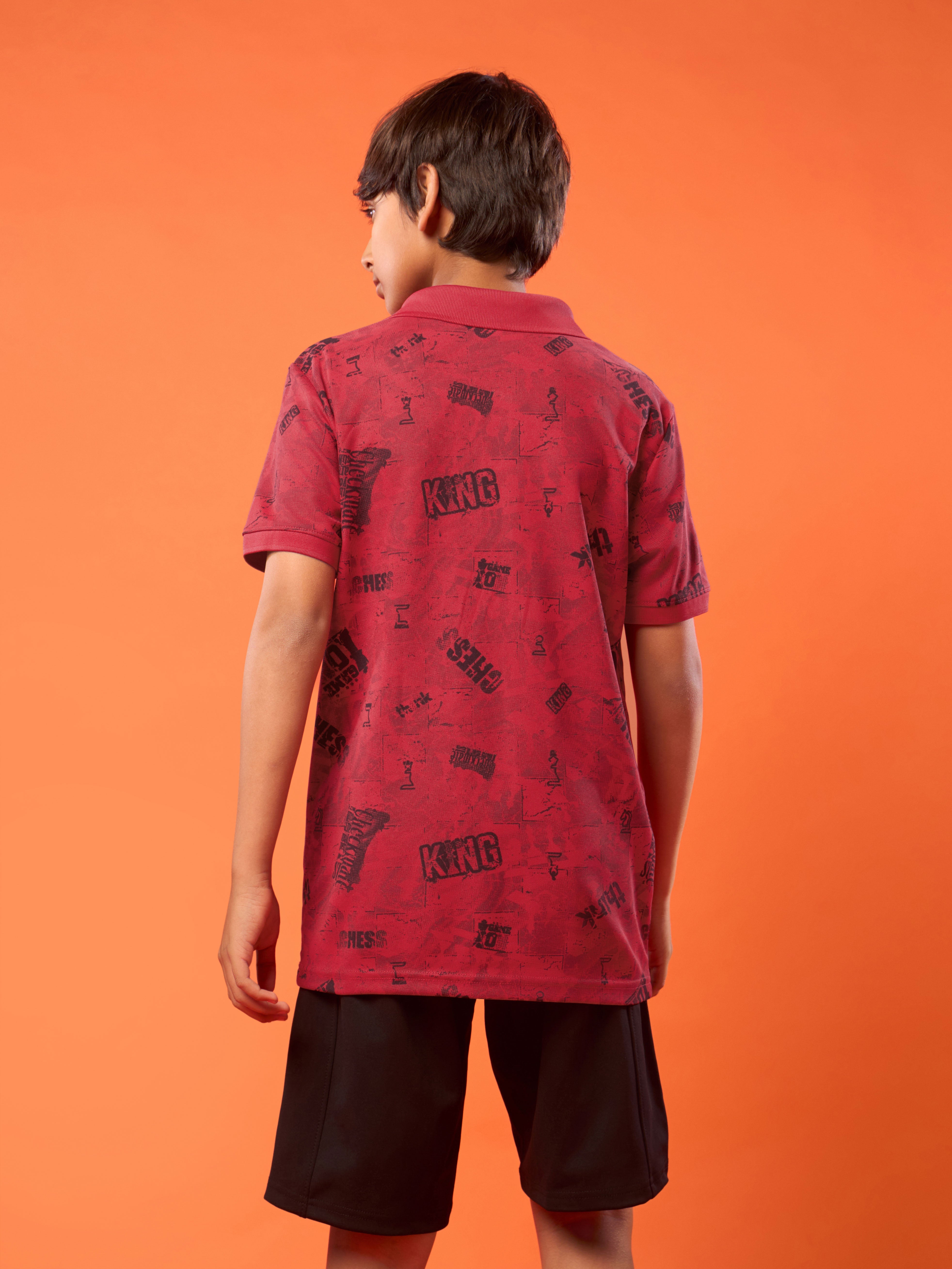 Boys Printed Slim Fit Polo Sports T-shirt with MATPIQ