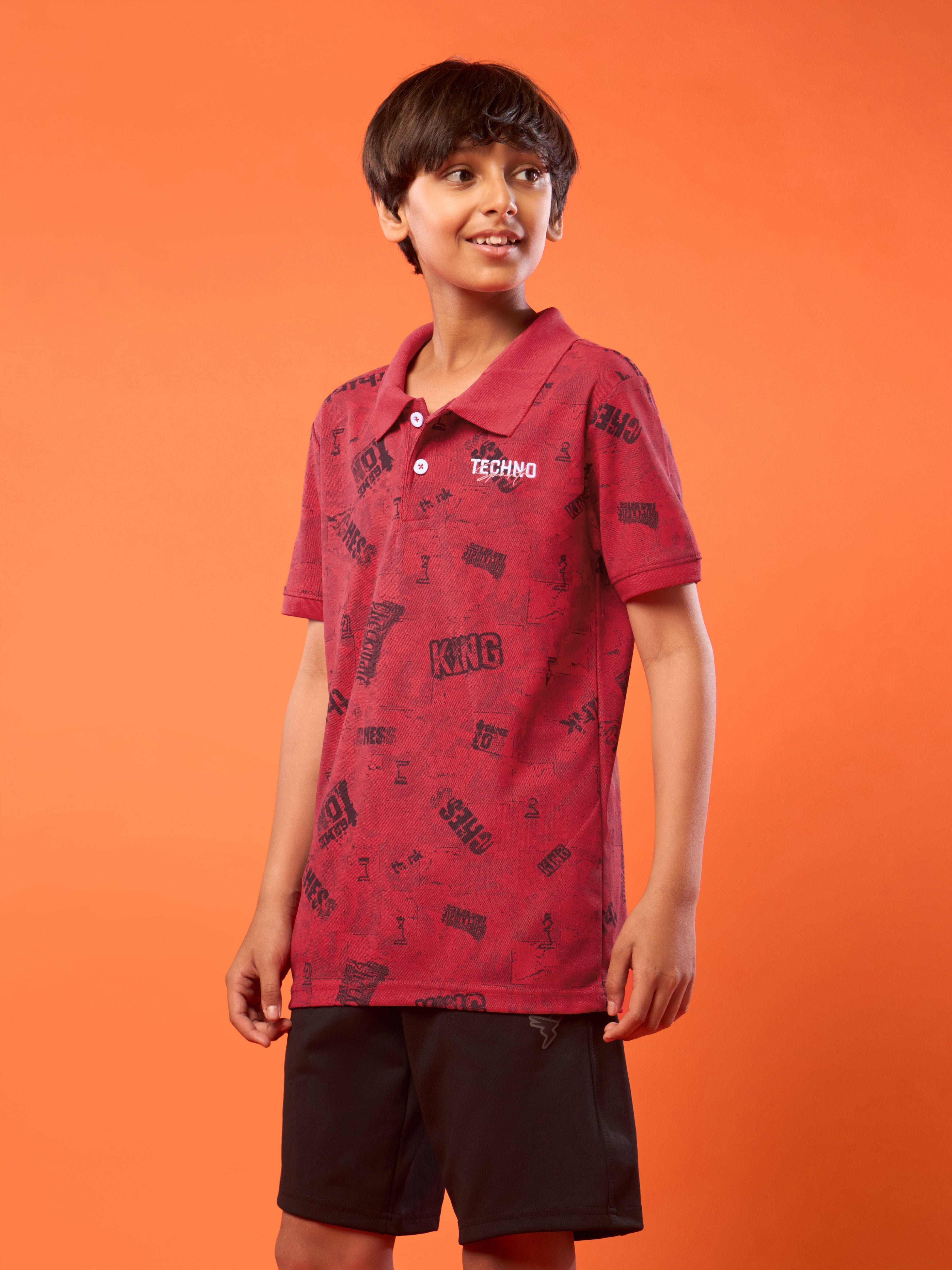 Boys Printed Slim Fit Polo Sports T-shirt with MATPIQ