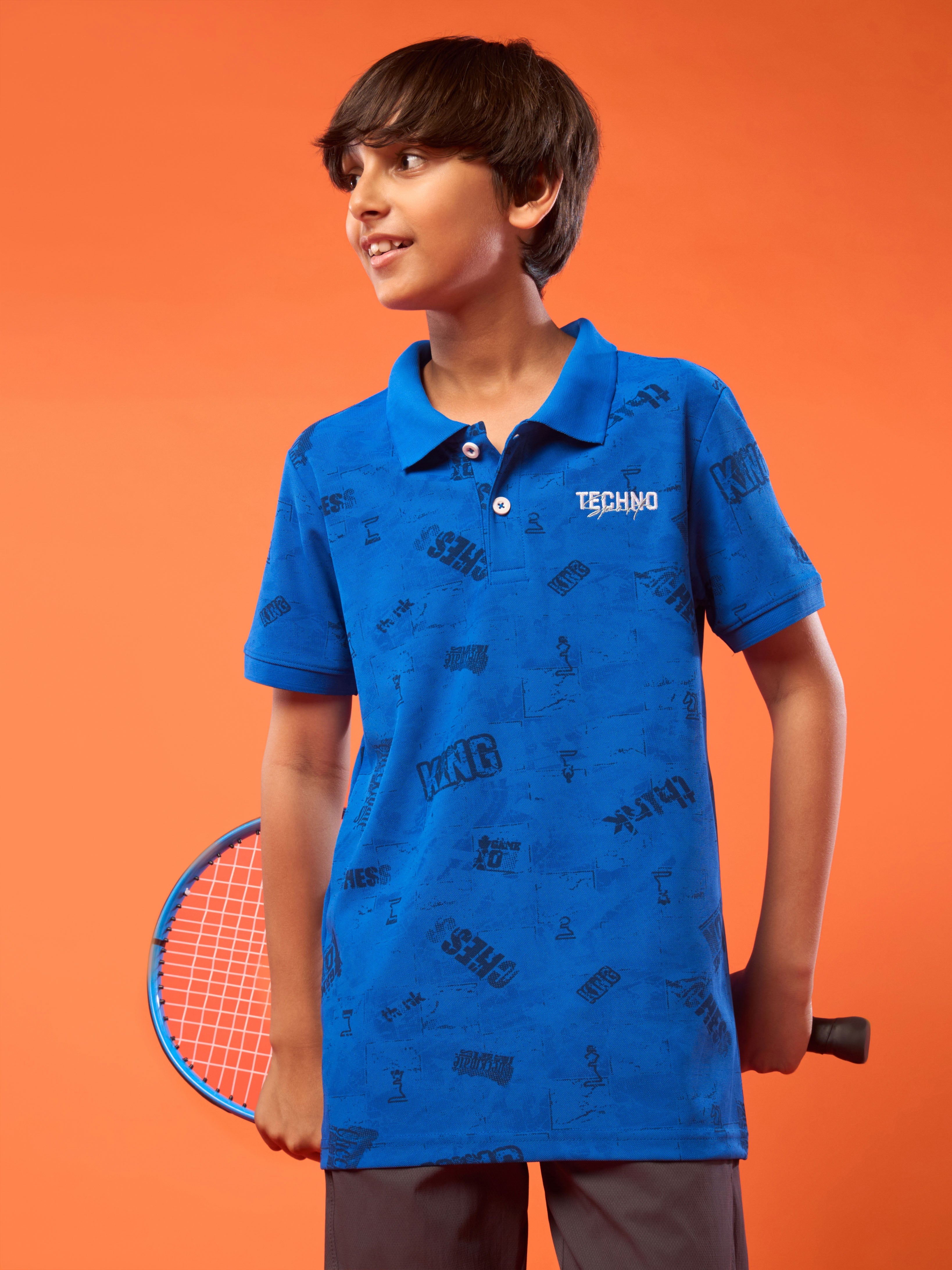 Boys Printed Slim Fit Polo Sports T-shirt with MATPIQ