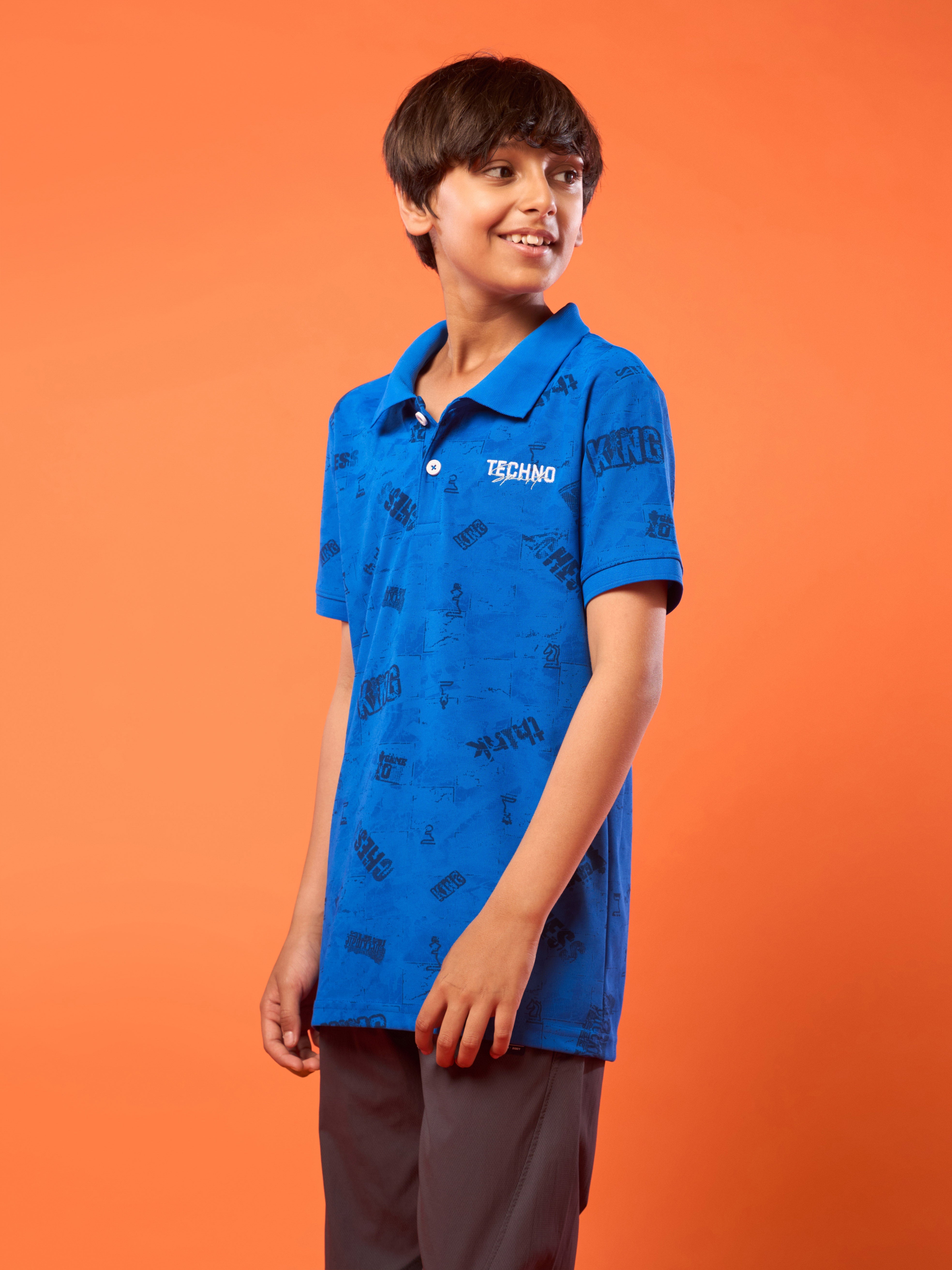 Boys Printed Slim Fit Polo Sports T-shirt with MATPIQ