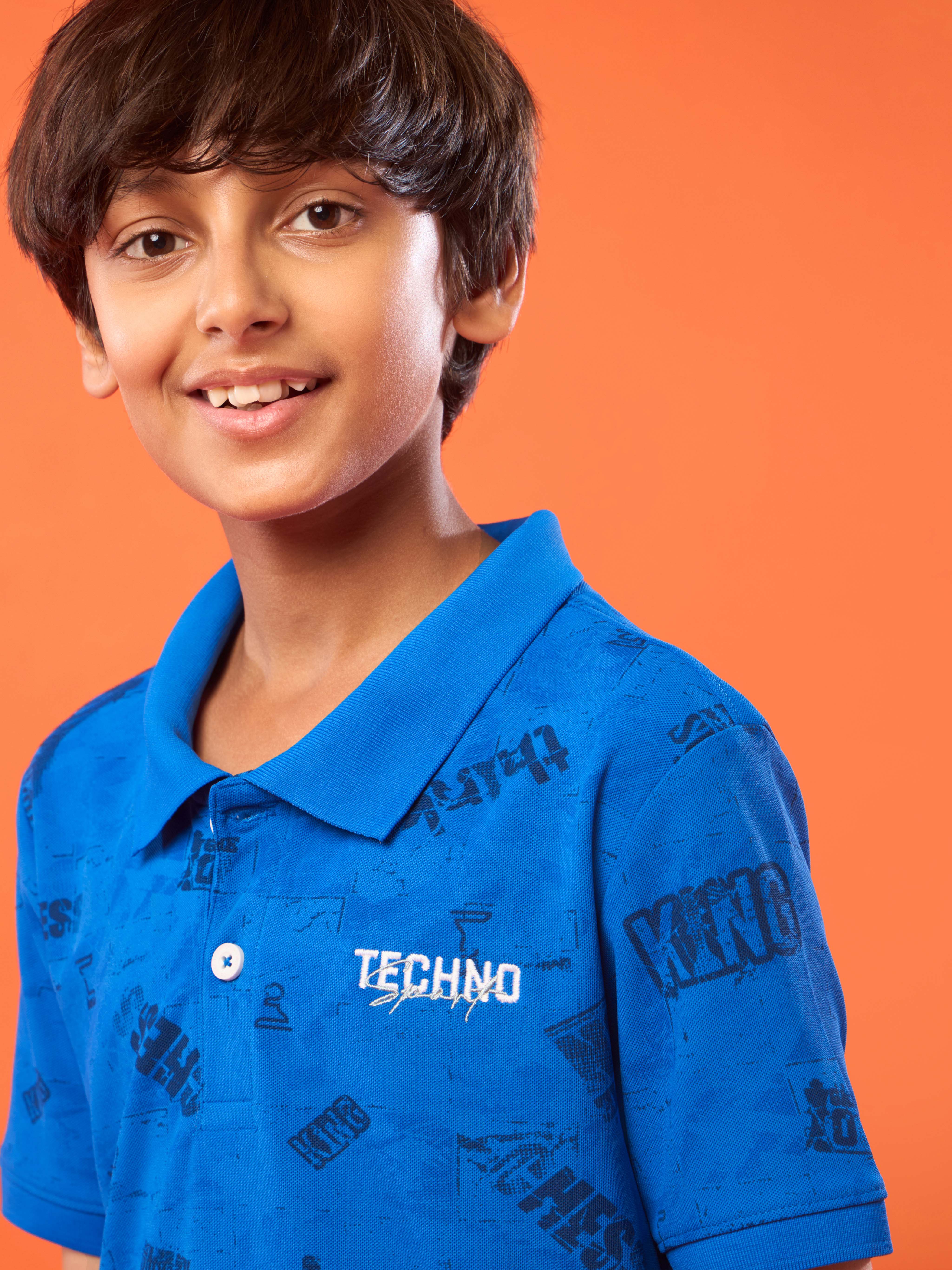 Boys Printed Slim Fit Polo Sports T-shirt with MATPIQ