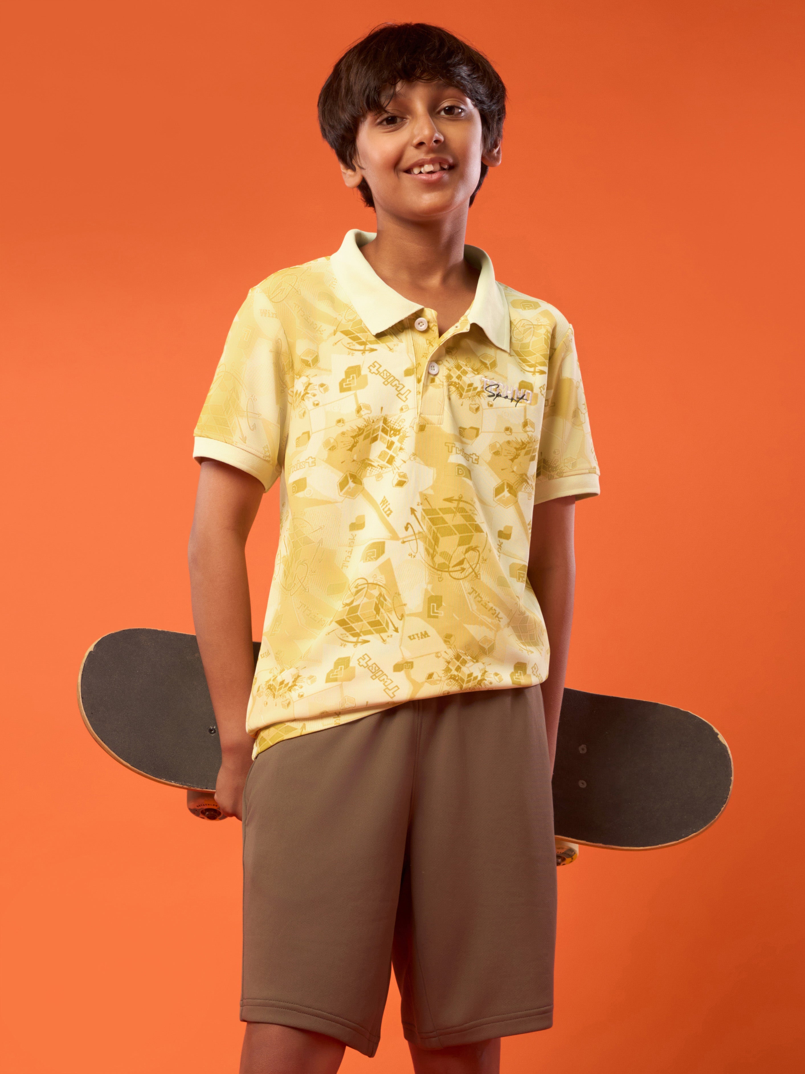 Boys Printed Slim Fit Polo Sports T-shirt with MATPIQ