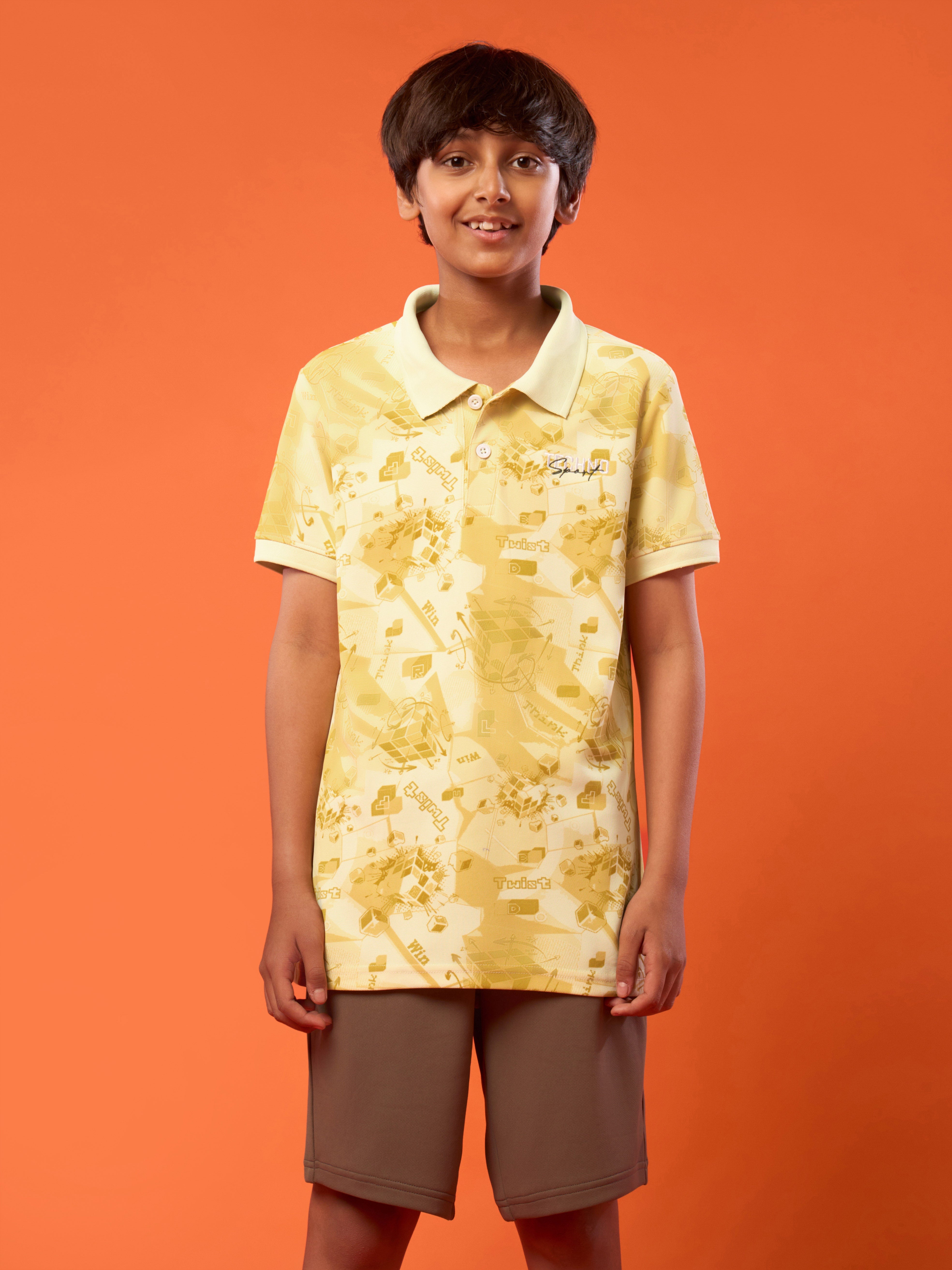 Boys Printed Slim Fit Polo Sports T-shirt with MATPIQ