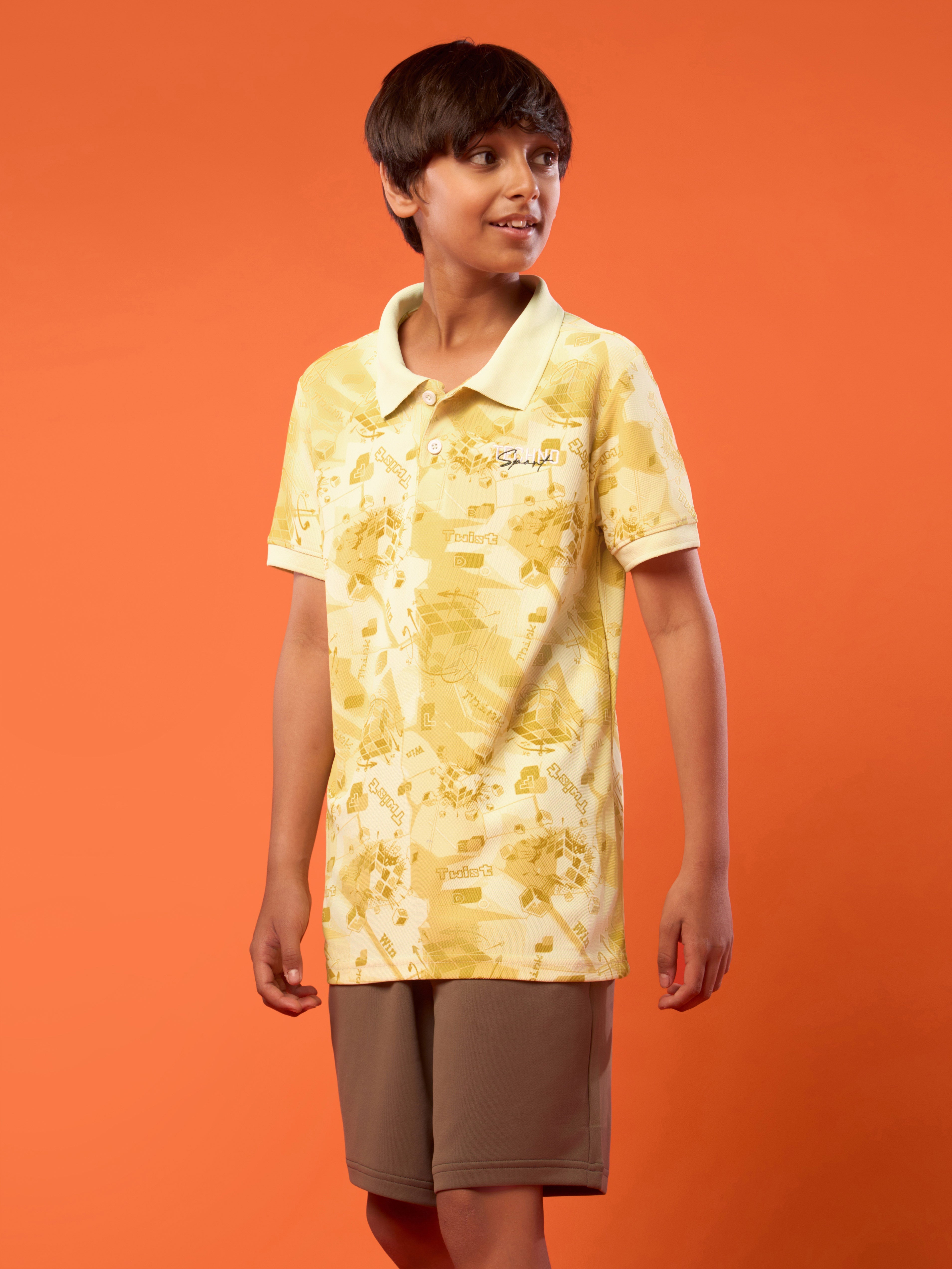 Boys Printed Slim Fit Polo Sports T-shirt with MATPIQ