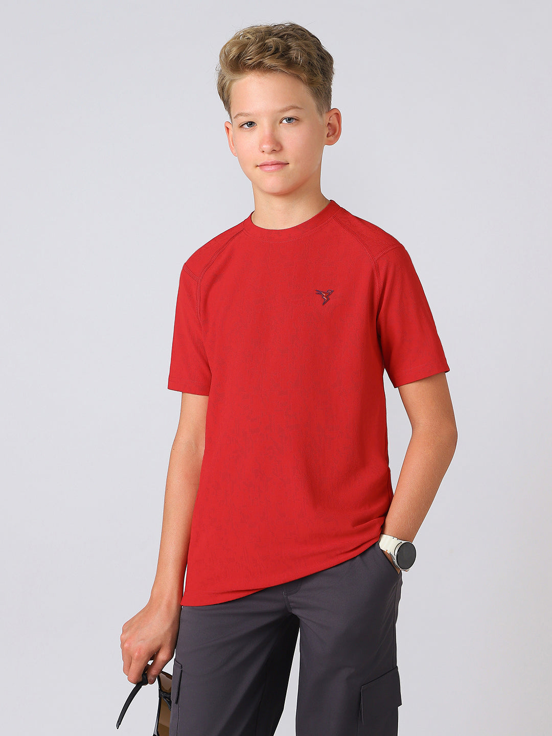 Boys Solid Slim Fit Crew Neck Sports T-shirt with MATPIQ