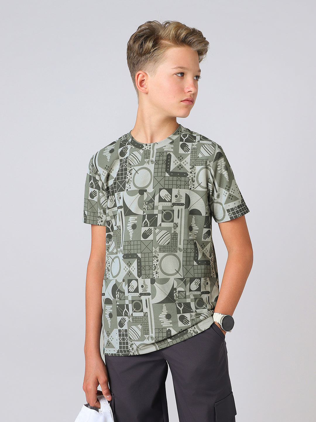 Boys Jacquard Slim Fit Crew Neck Sports T-shirt with MATPIQ