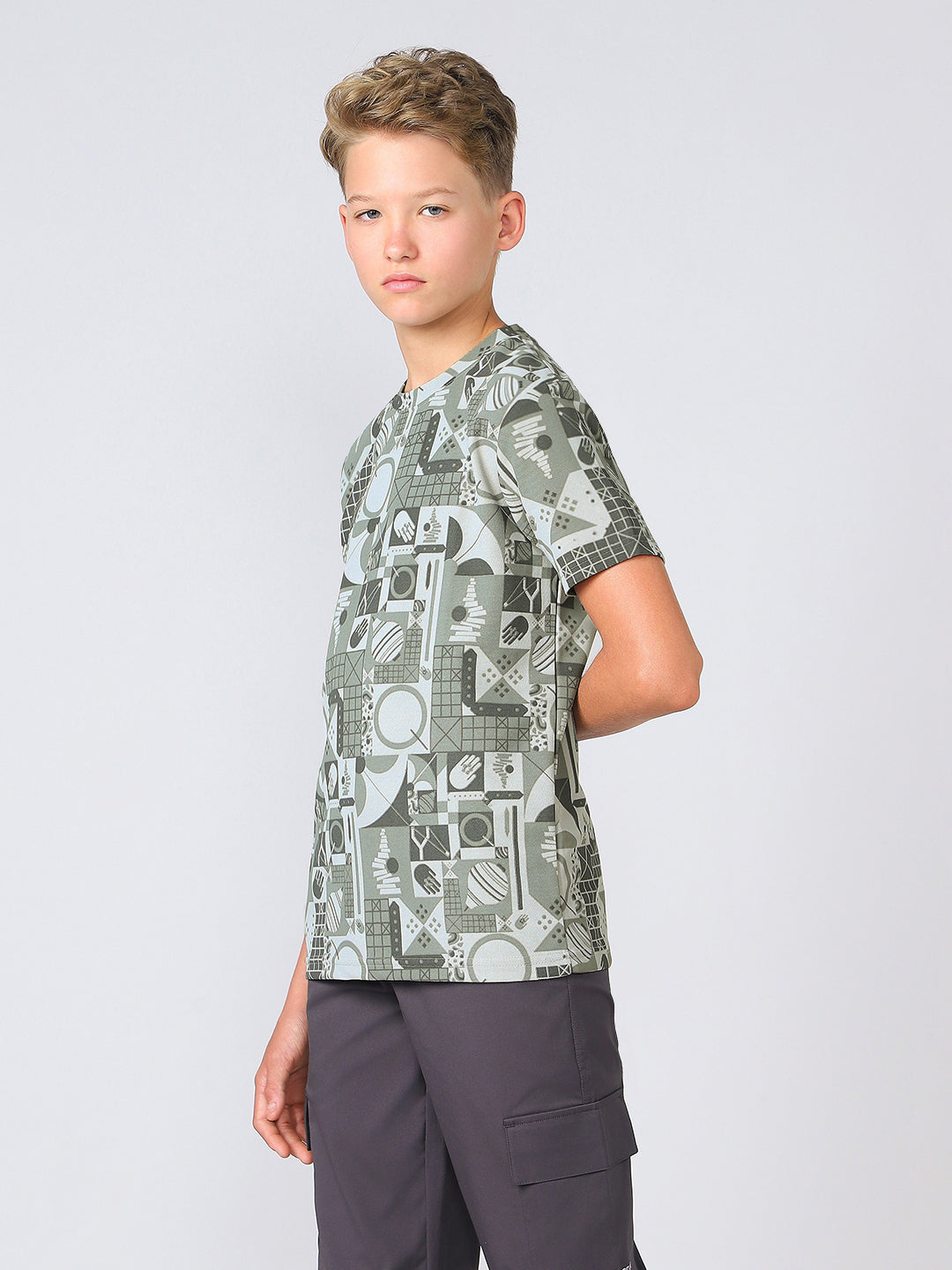 Boys Jacquard Slim Fit Crew Neck Sports T-shirt with MATPIQ