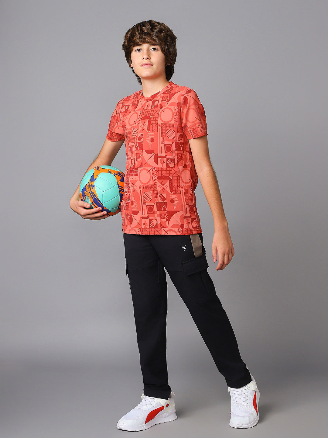 Boys Jacquard Slim Fit Crew Neck Sports T-shirt with MATPIQ
