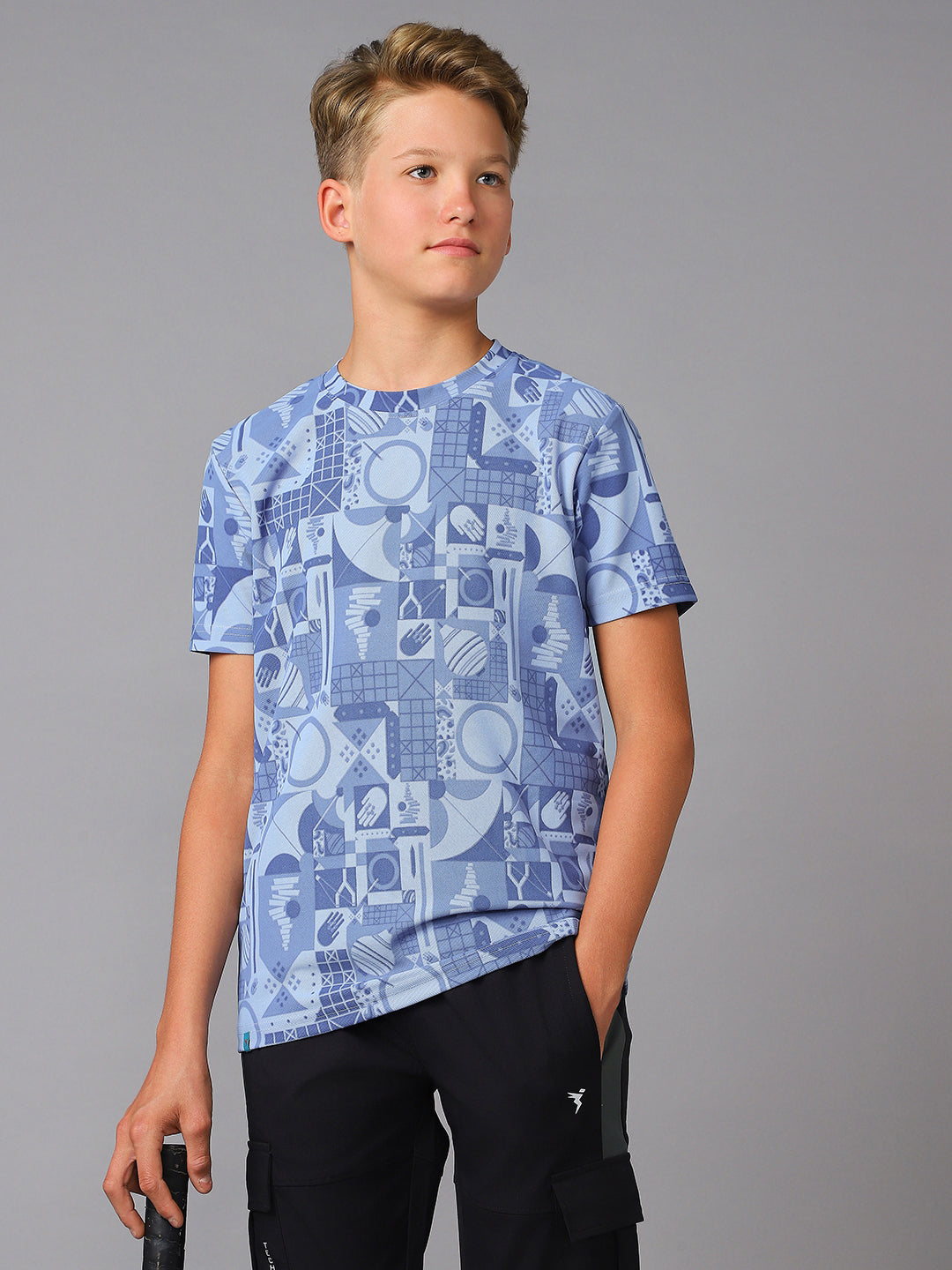 Boys Jacquard Slim Fit Crew Neck Sports T-shirt with MATPIQ