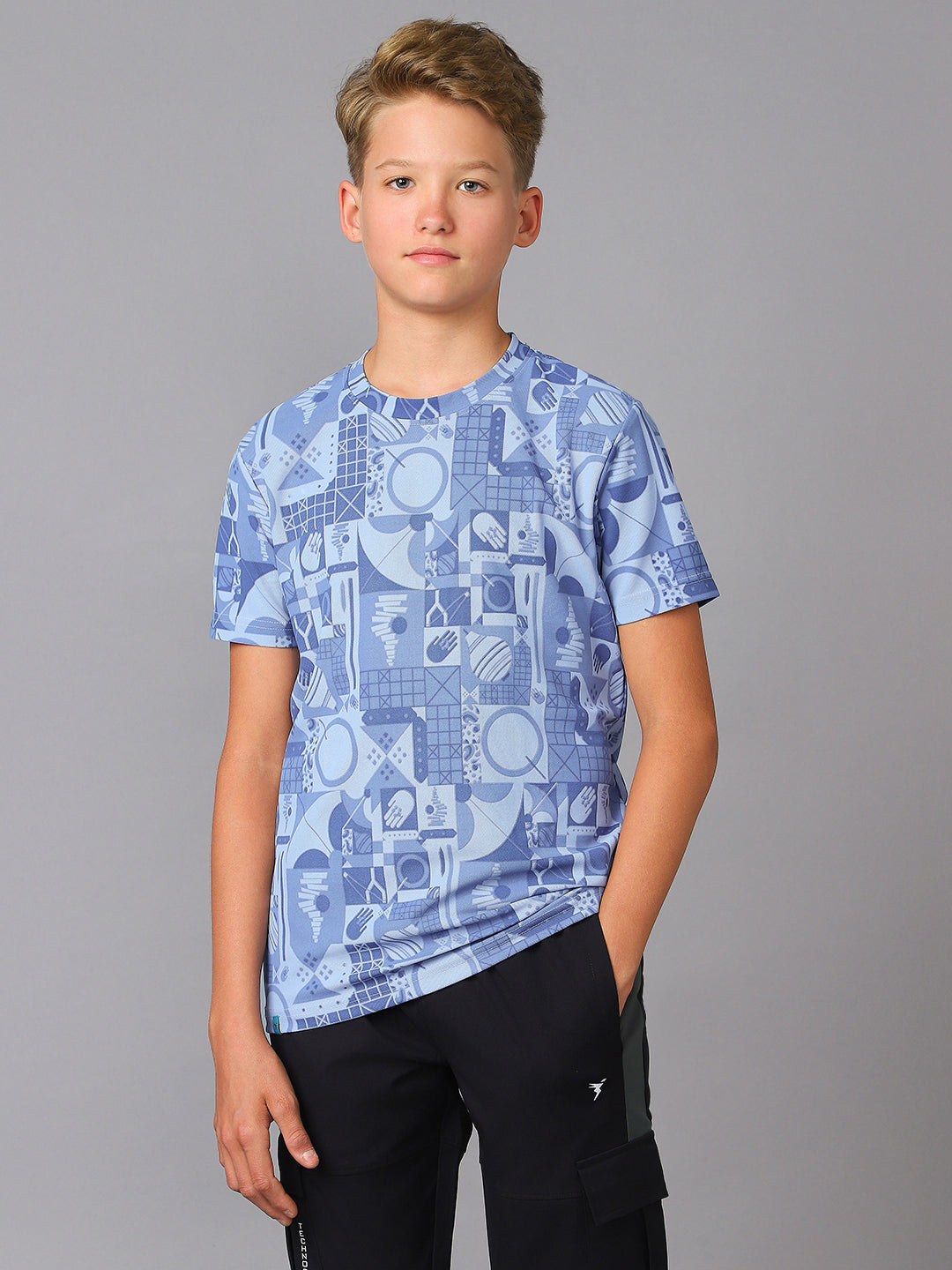 Boys Jacquard Slim Fit Crew Neck Sports T-shirt with MATPIQ