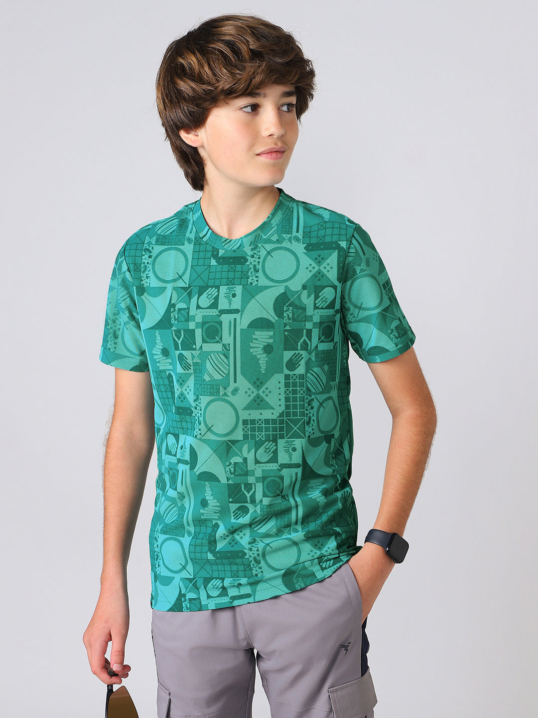 Boys Jacquard Slim Fit Crew Neck Sports T-shirt with MATPIQ