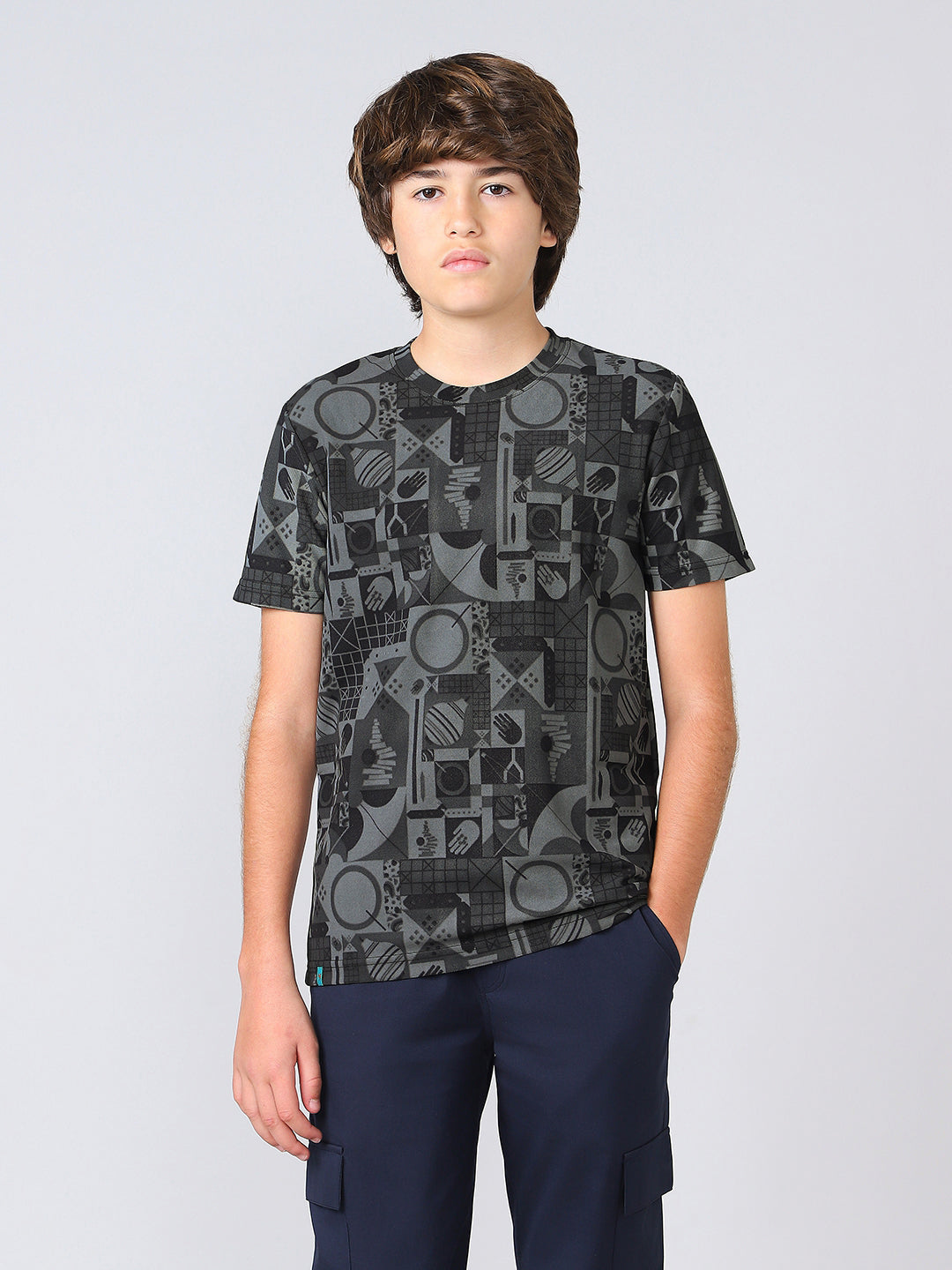Boys Jacquard Slim Fit Crew Neck Sports T-shirt with MATPIQ