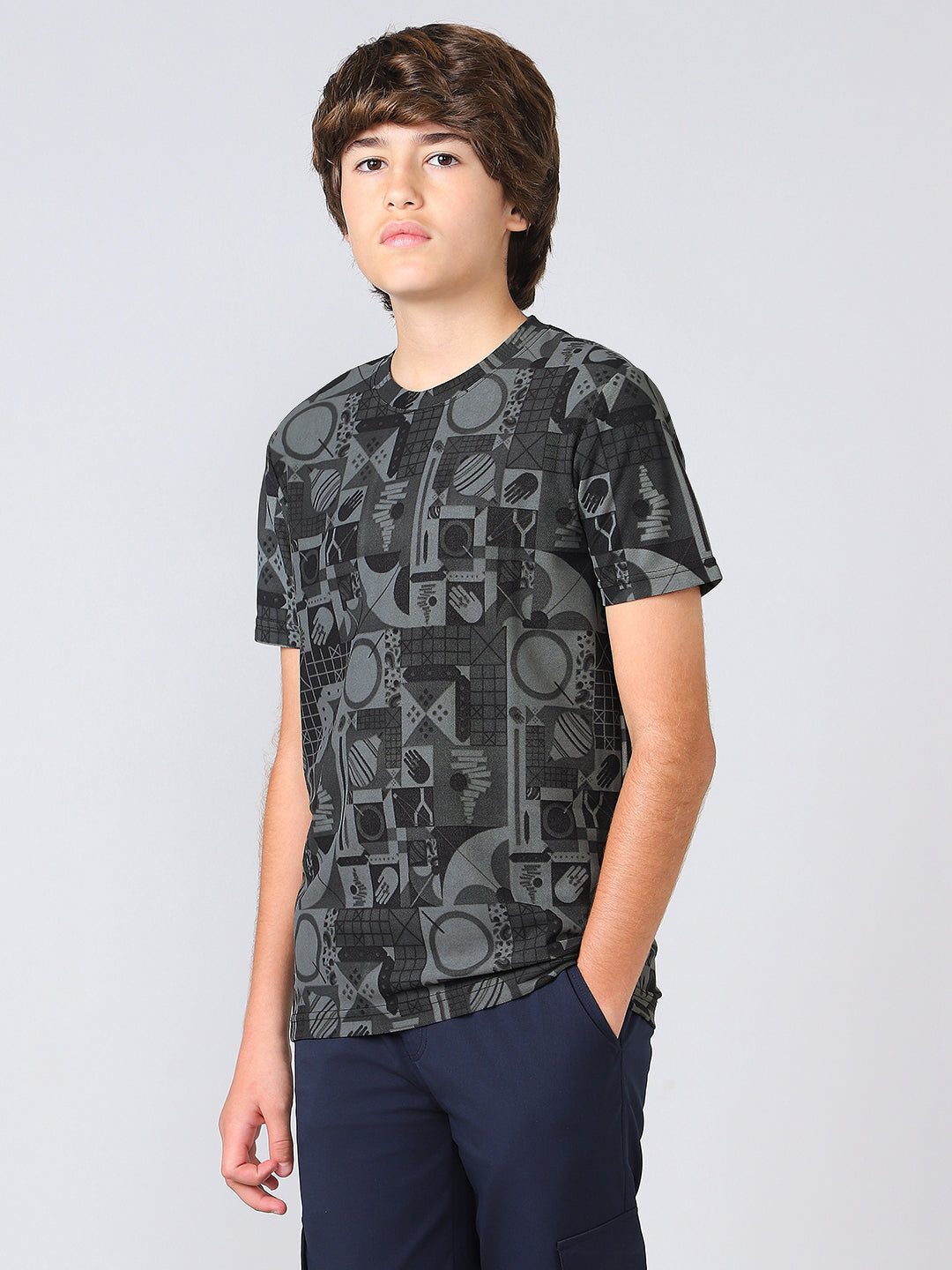 Boys Jacquard Slim Fit Crew Neck Sports T-shirt with MATPIQ
