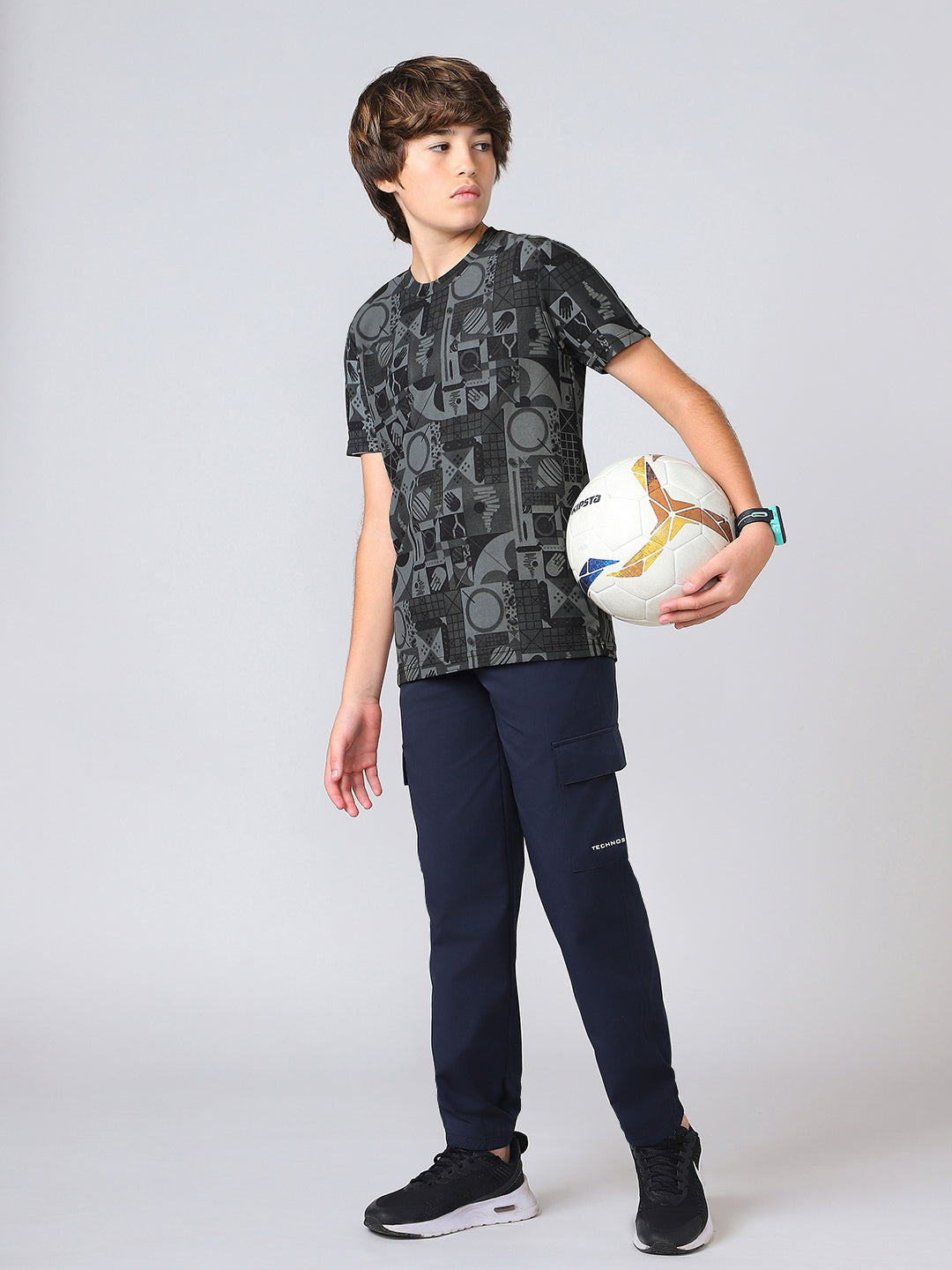 Boys Jacquard Slim Fit Crew Neck Sports T-shirt with MATPIQ
