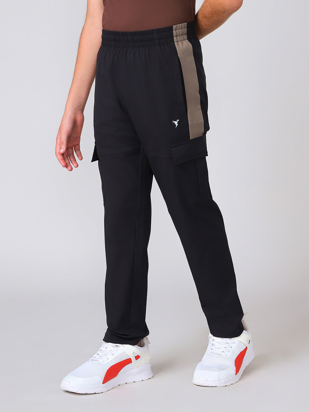 Boys Colorblock Straight Fit Sports Cargo Trackpants with TS FLEXI