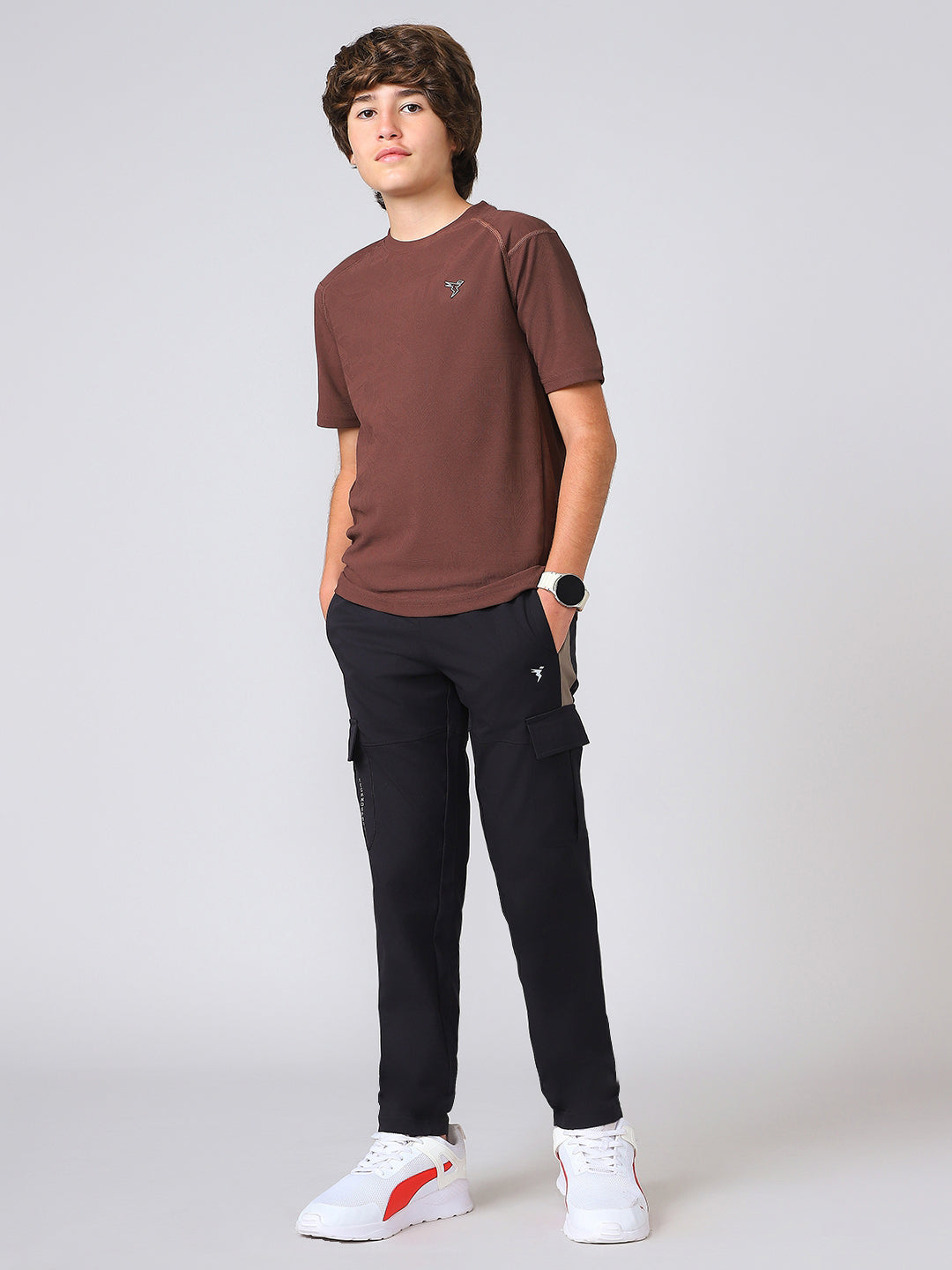 Boys Colorblock Straight Fit Sports Cargo Trackpants with TS FLEXI