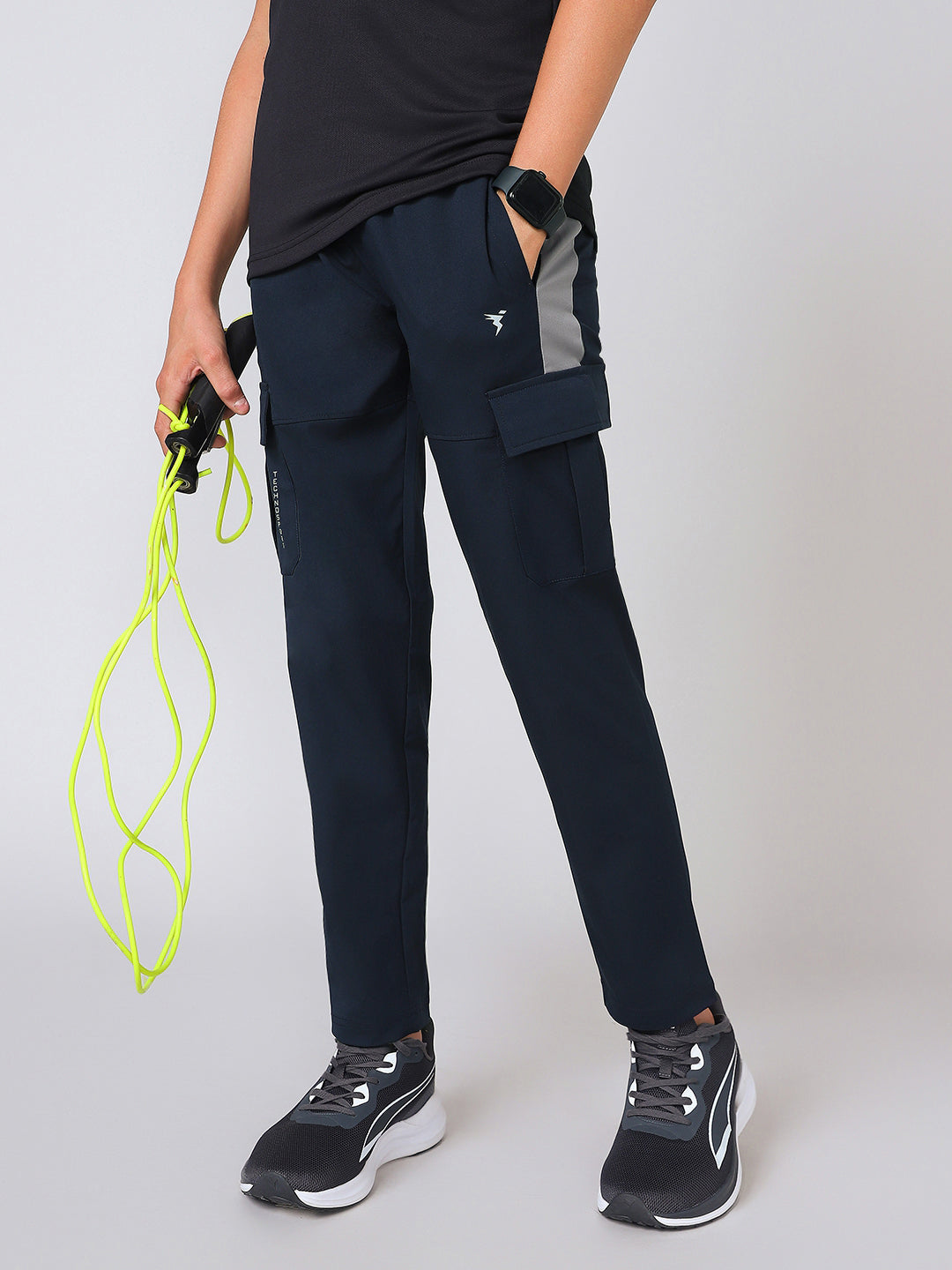 Boys Colorblock Straight Fit Sports Cargo Trackpants with TS FLEXI