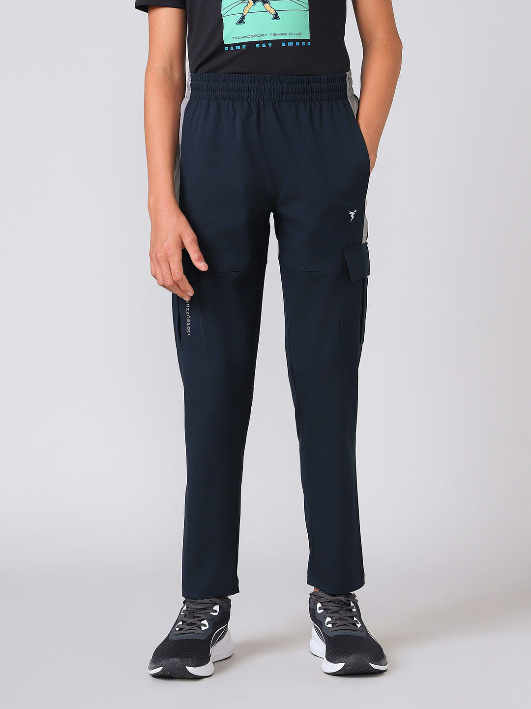 Boys Colorblock Straight Fit Sports Cargo Trackpants with TS FLEXI