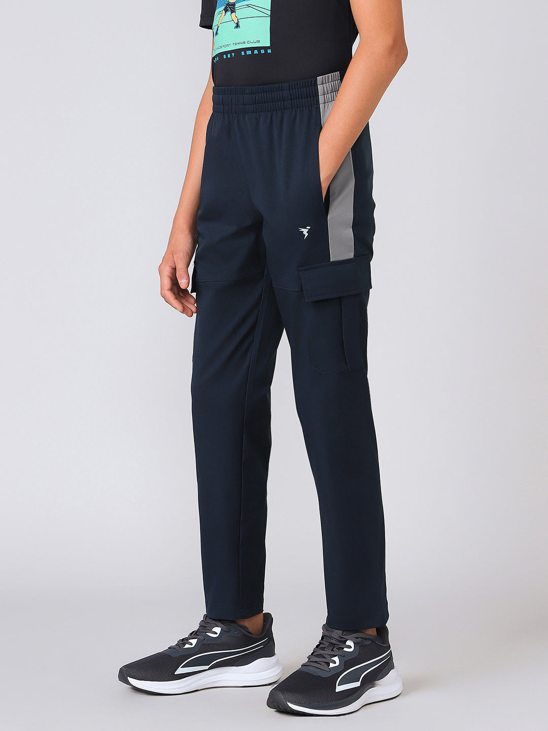 Boys Colorblock Straight Fit Sports Cargo Trackpants with TS FLEXI