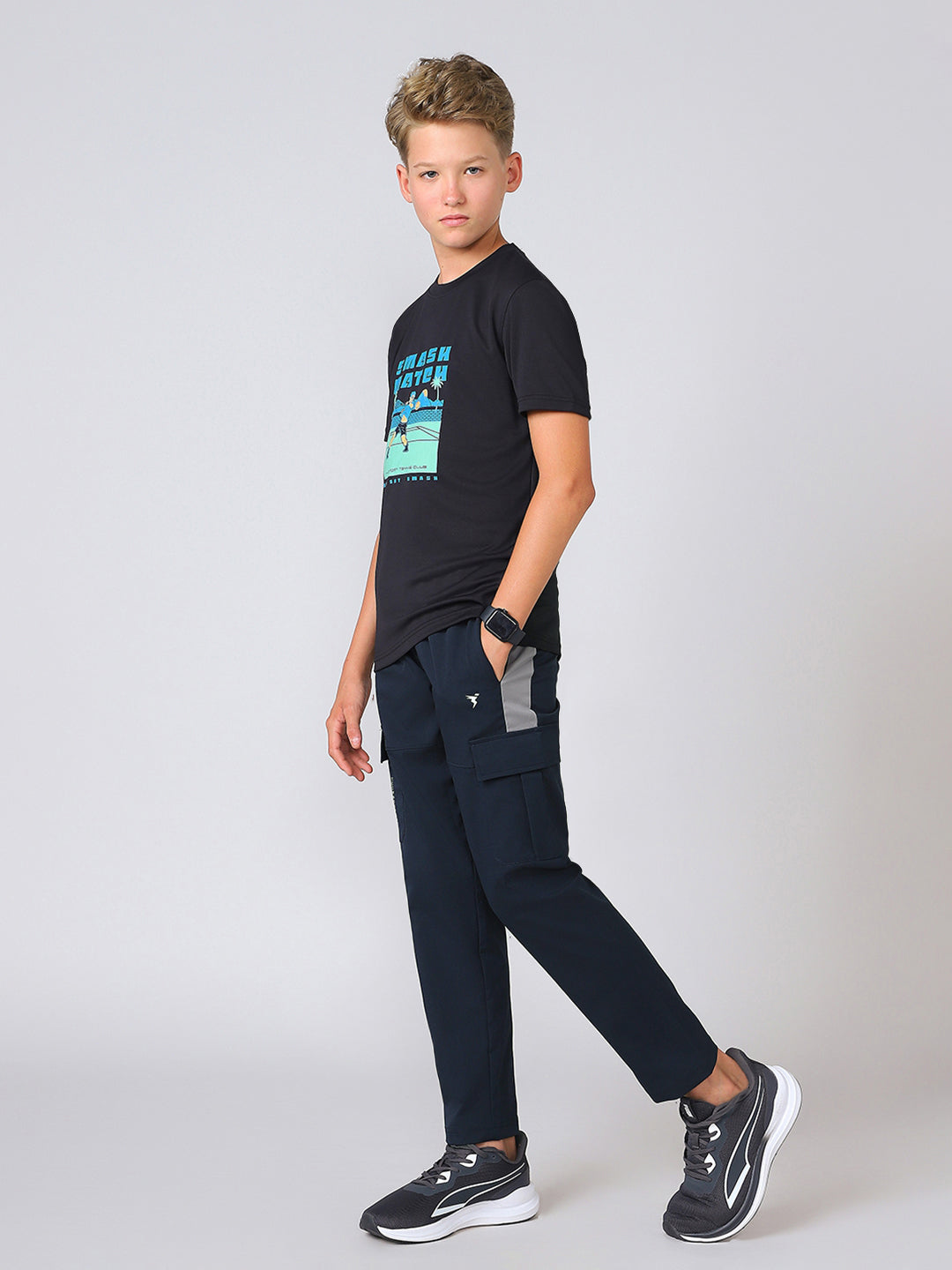 Boys Colorblock Straight Fit Sports Cargo Trackpants with TS FLEXI