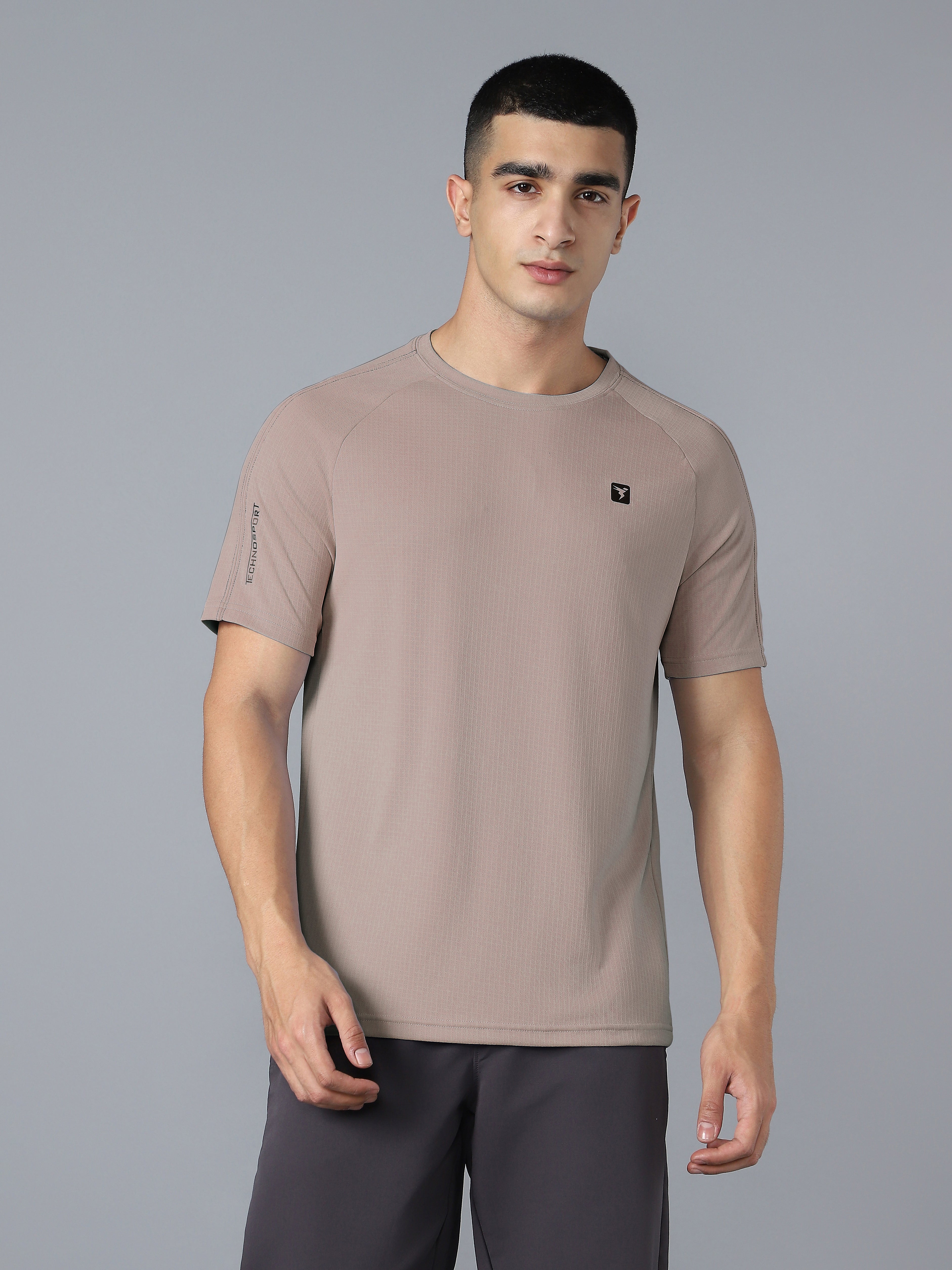 Men Solid Slim Fit Round Neck Sports T-shirt with TECHNOCOOL+