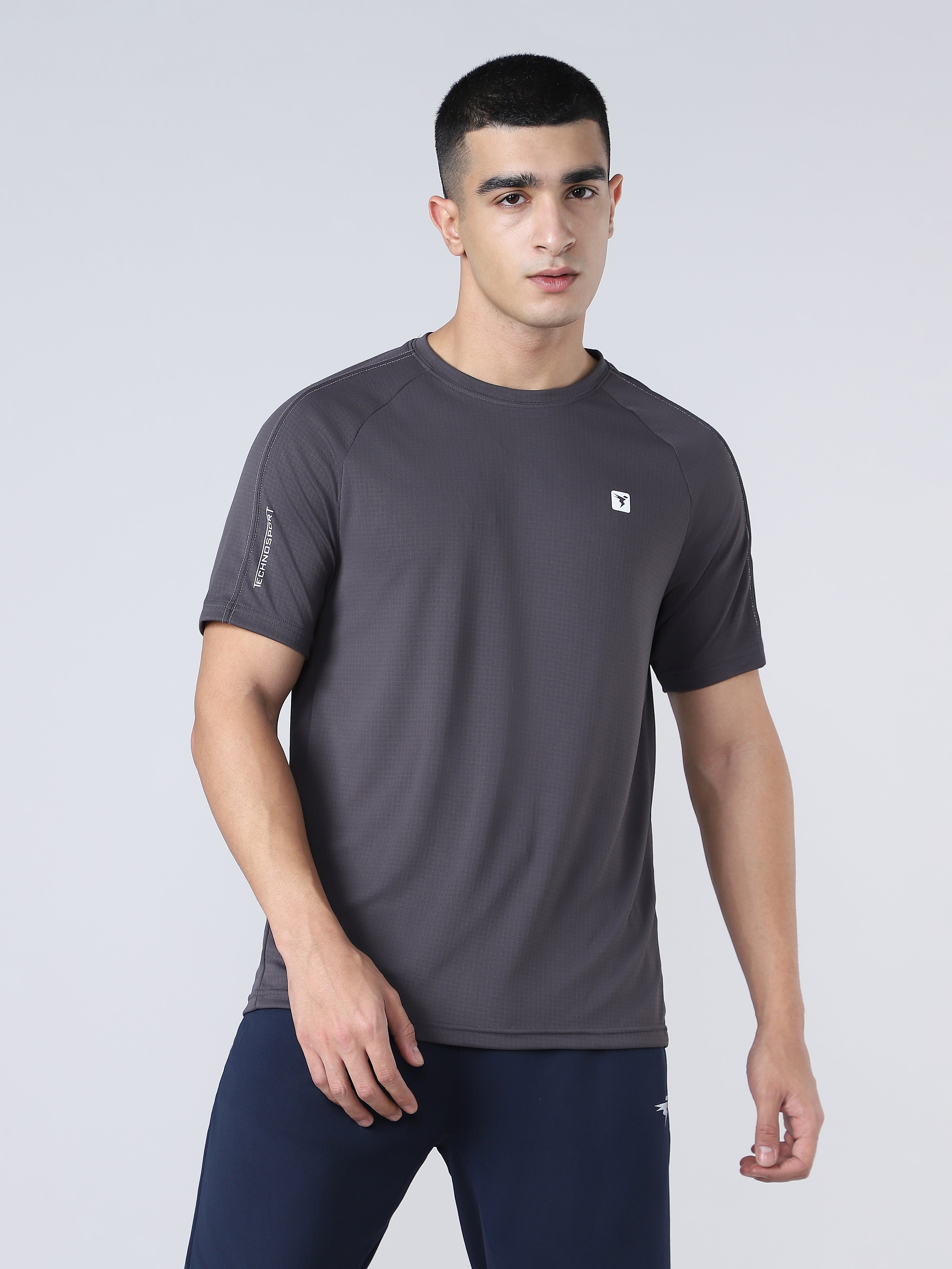 Men Solid Slim Fit Round Neck Sports T-shirt with TECHNOCOOL+