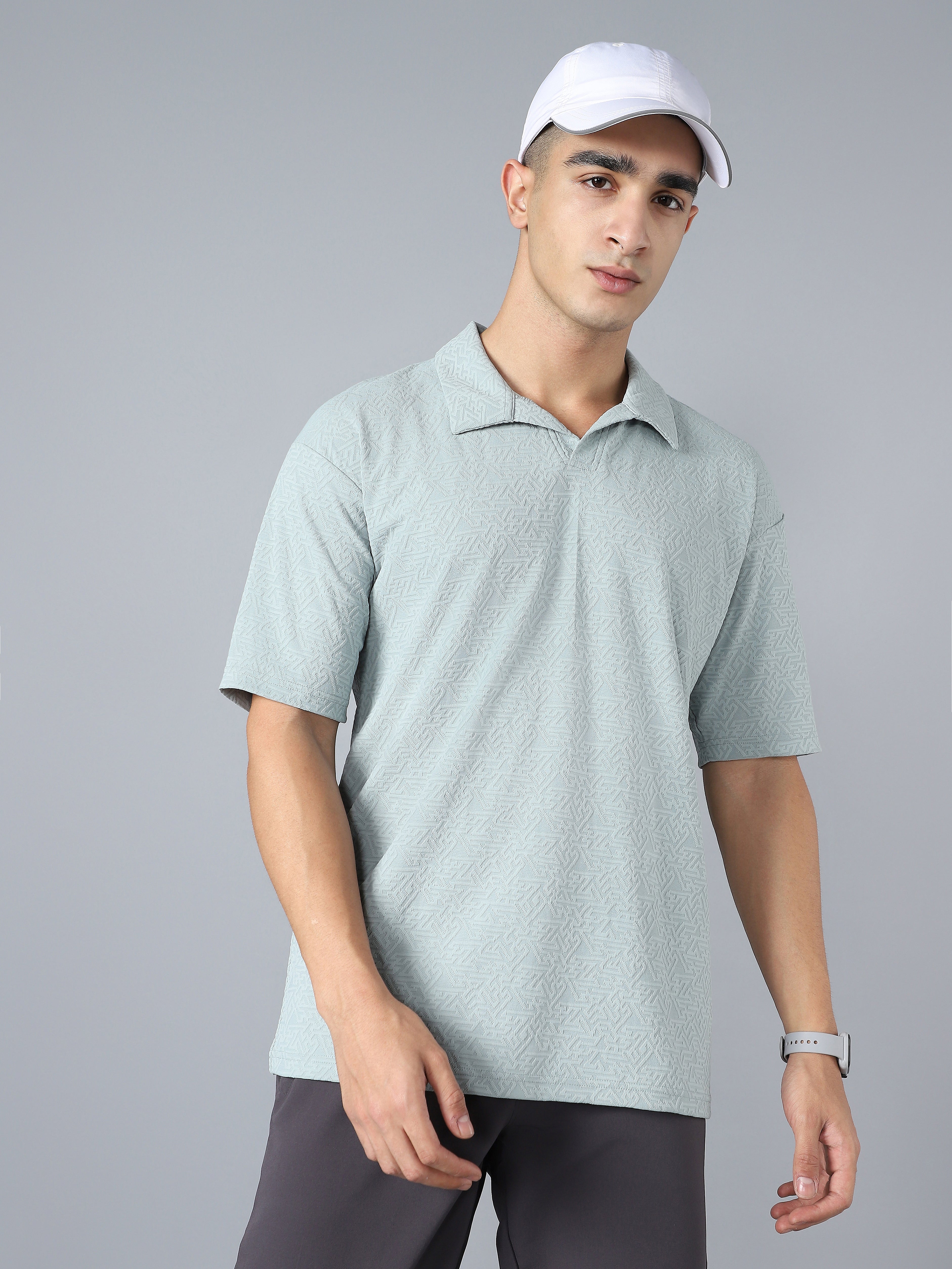Men Textured Oversized Polo Sports T-shirt with COTFLEX
