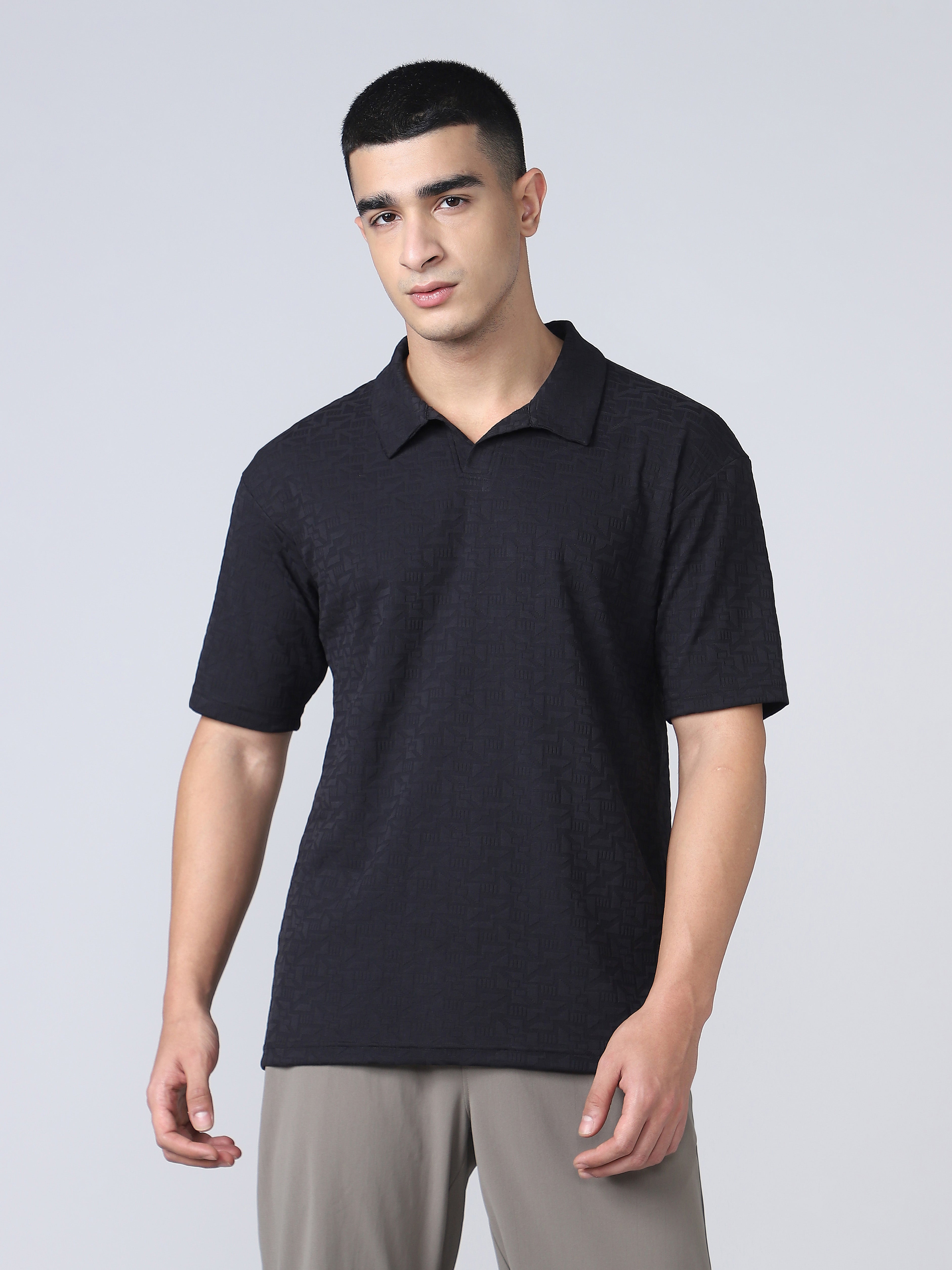 Men Textured Oversized Polo Sports T-shirt with COTFLEX