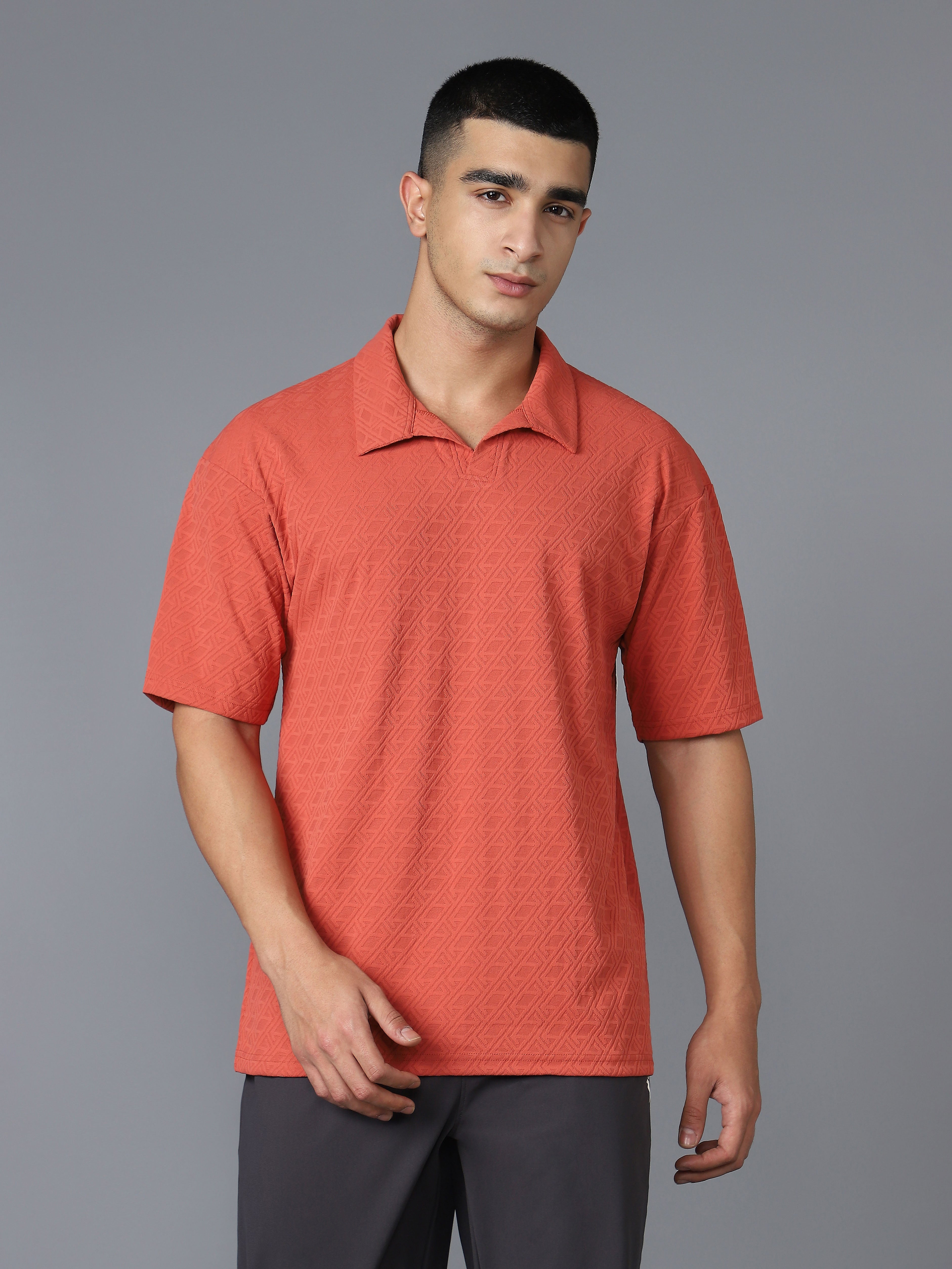 Men Textured Oversized Polo Sports T-shirt with COTFLEX