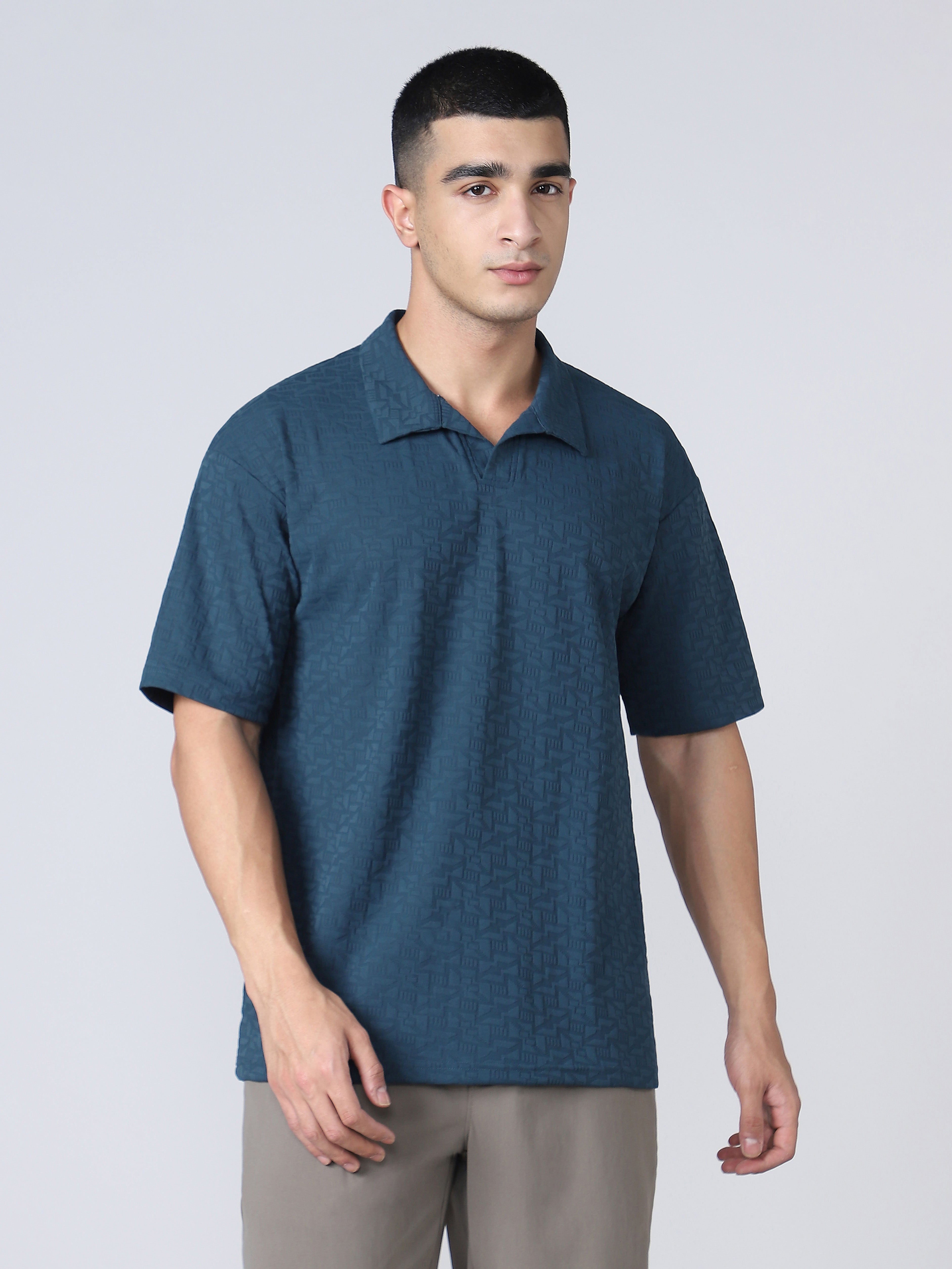Men Textured Oversized Polo Sports T-shirt with COTFLEX