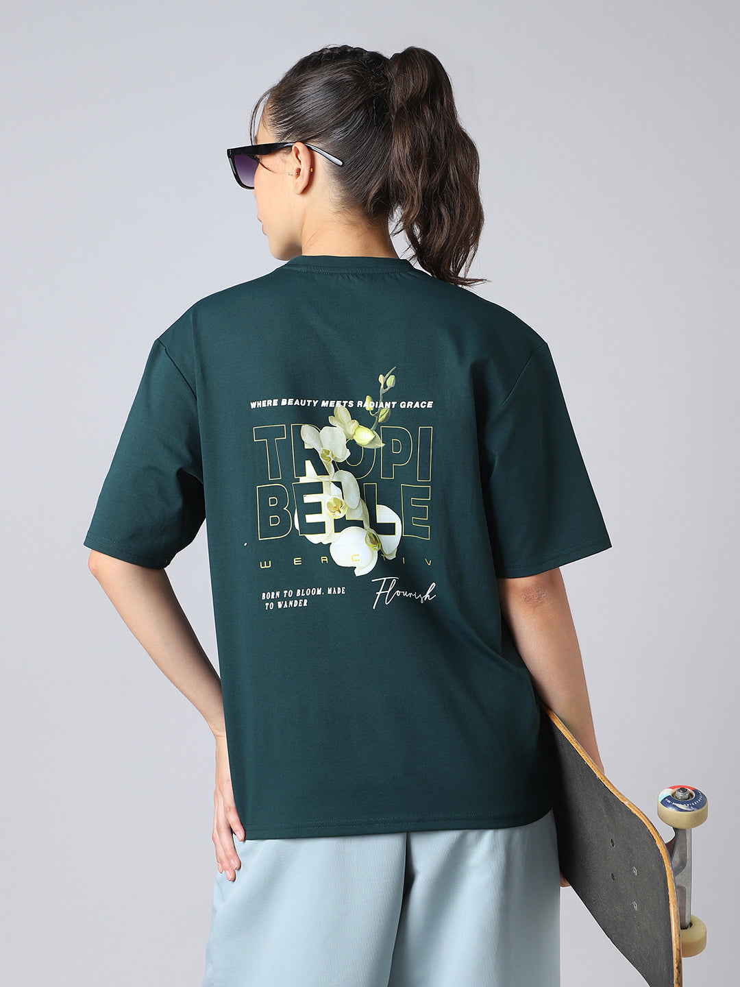 Women Back Printed Regular Fit Round Neck T-shirt with COTFLEX