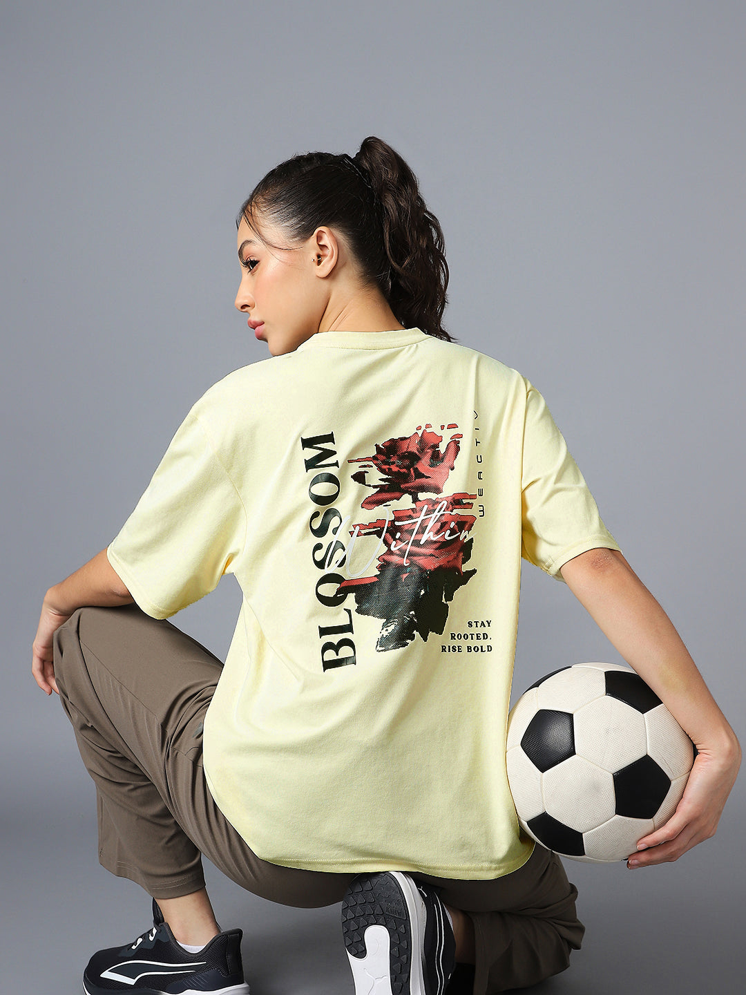 Women Back Printed Regular Fit Round Neck T-shirt with COTFLEX