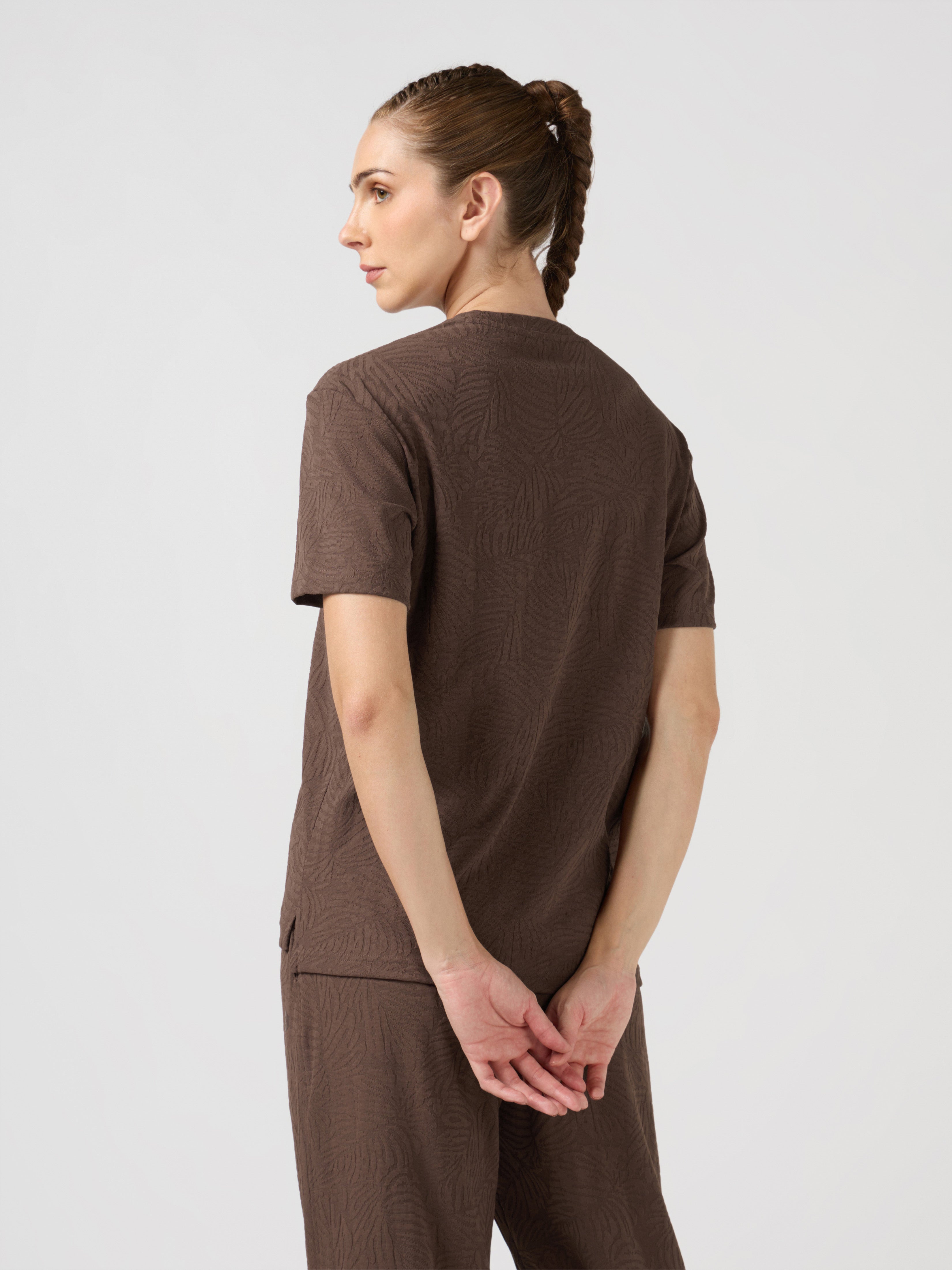 Women Textured Relaxed Fit Round Neck T-shirt with COTFLEX