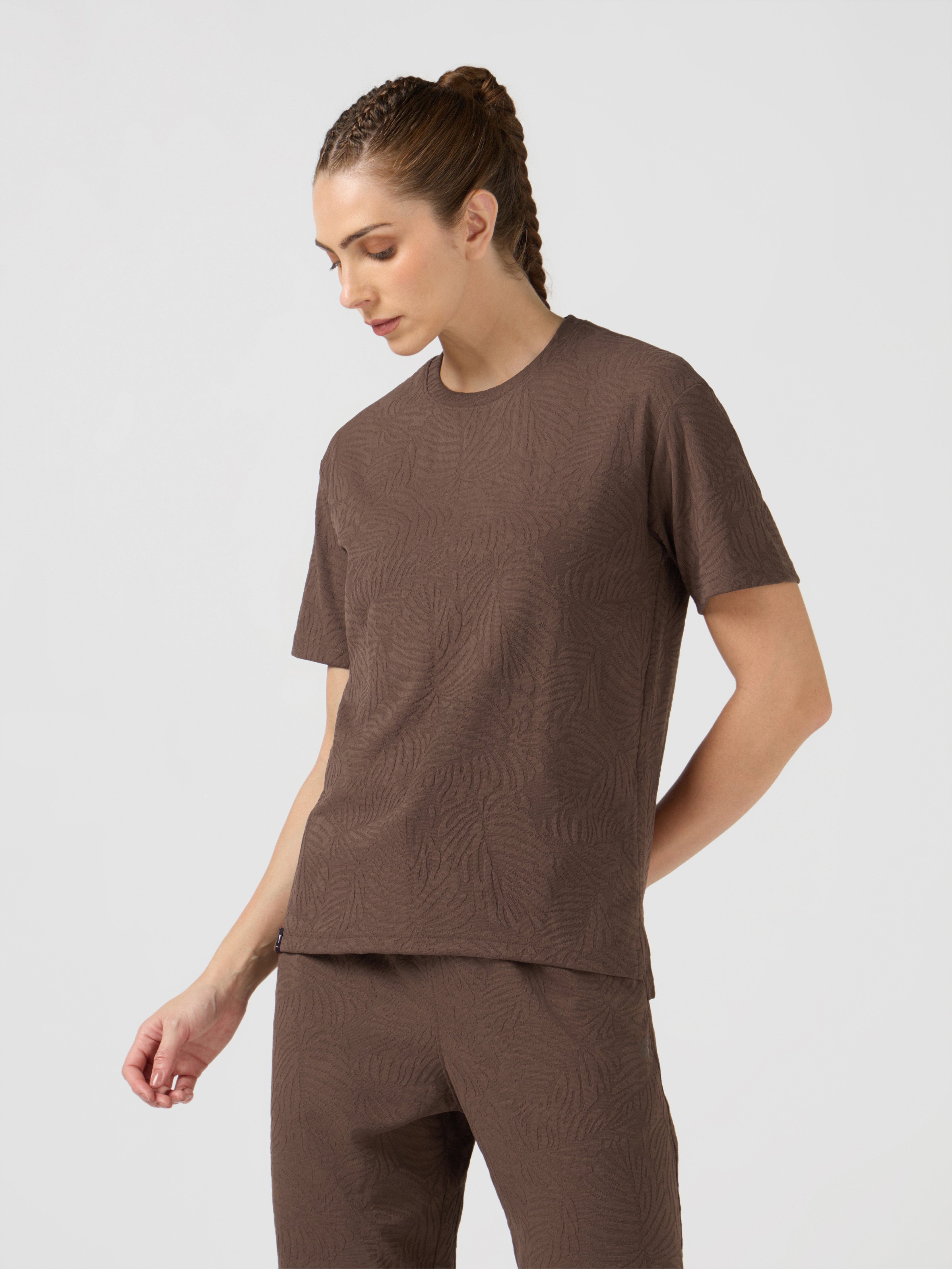 Women Textured Relaxed Fit Round Neck T-shirt with COTFLEX