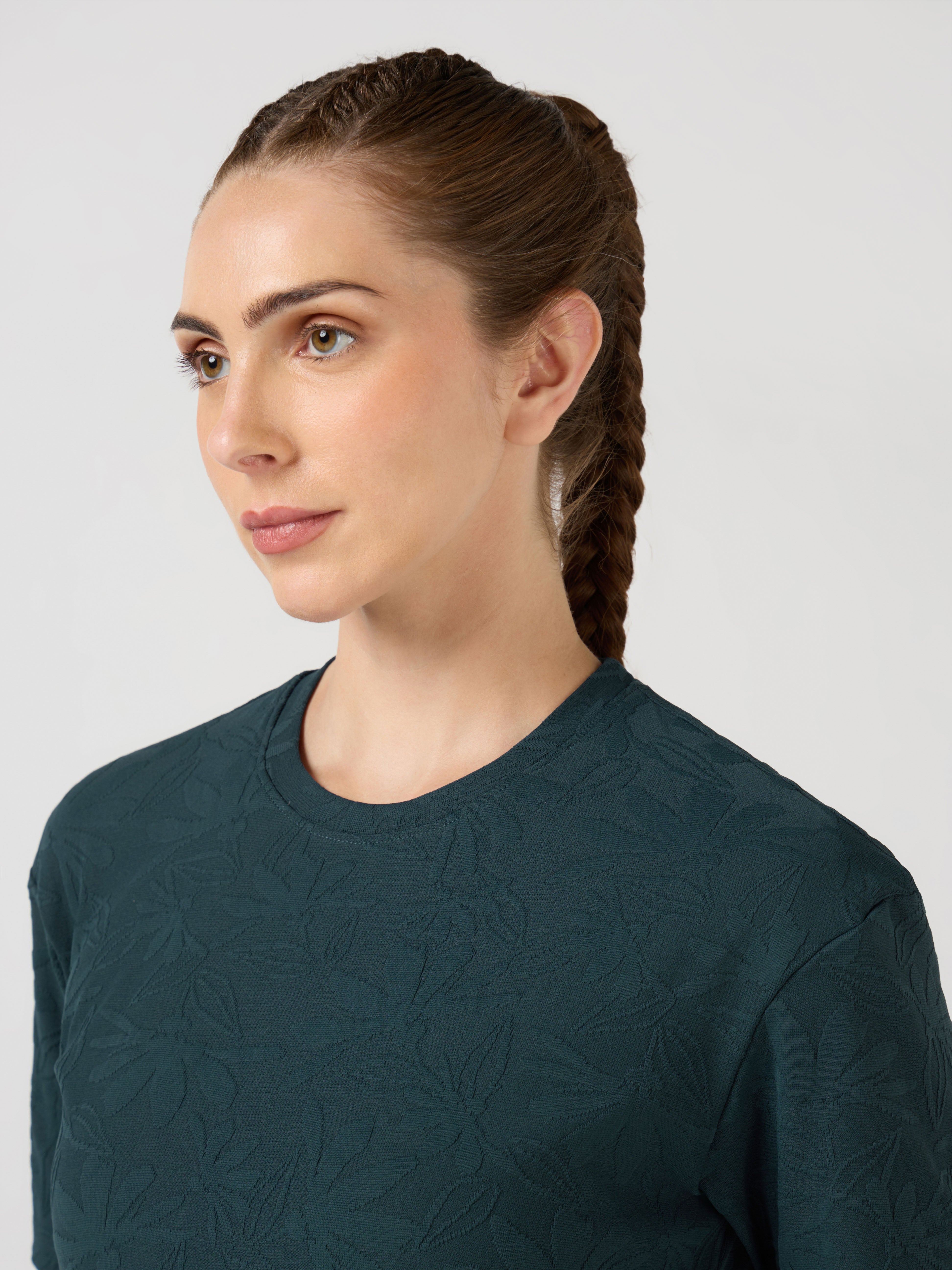 Women Textured Relaxed Fit Round Neck T-shirt with COTFLEX