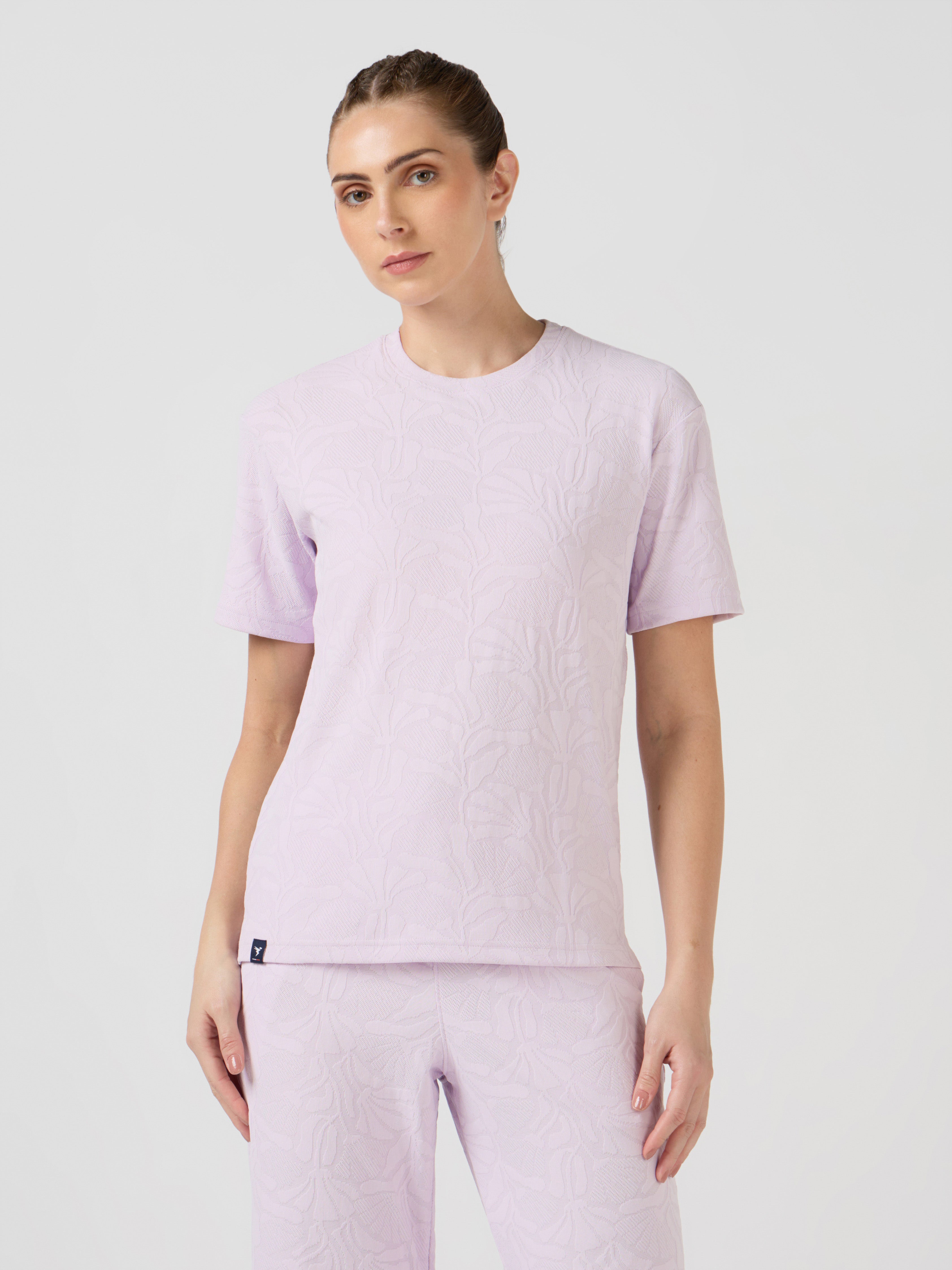 Women Textured Relaxed Fit Round Neck T-shirt with COTFLEX