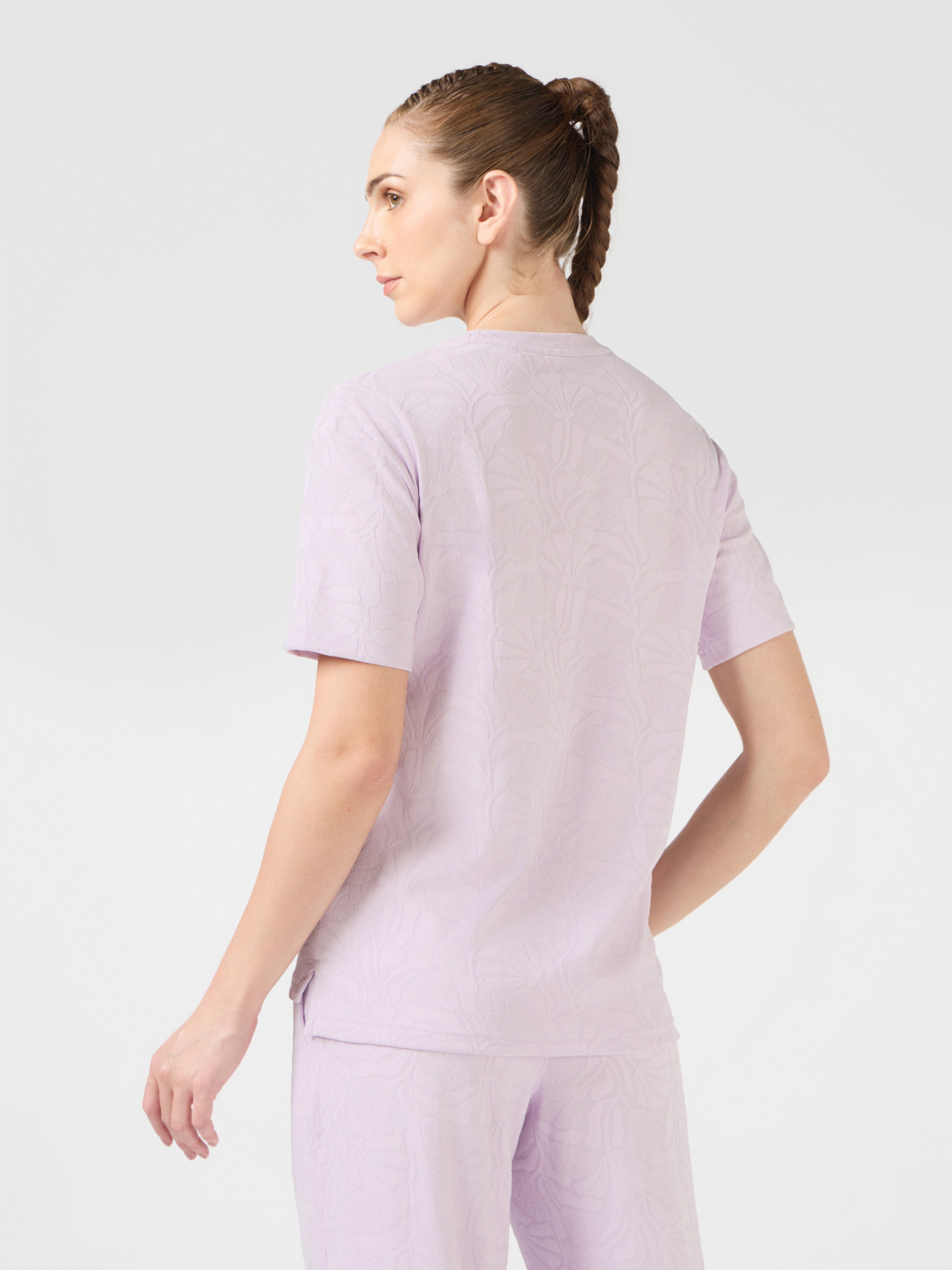 Women Textured Relaxed Fit Round Neck T-shirt with COTFLEX