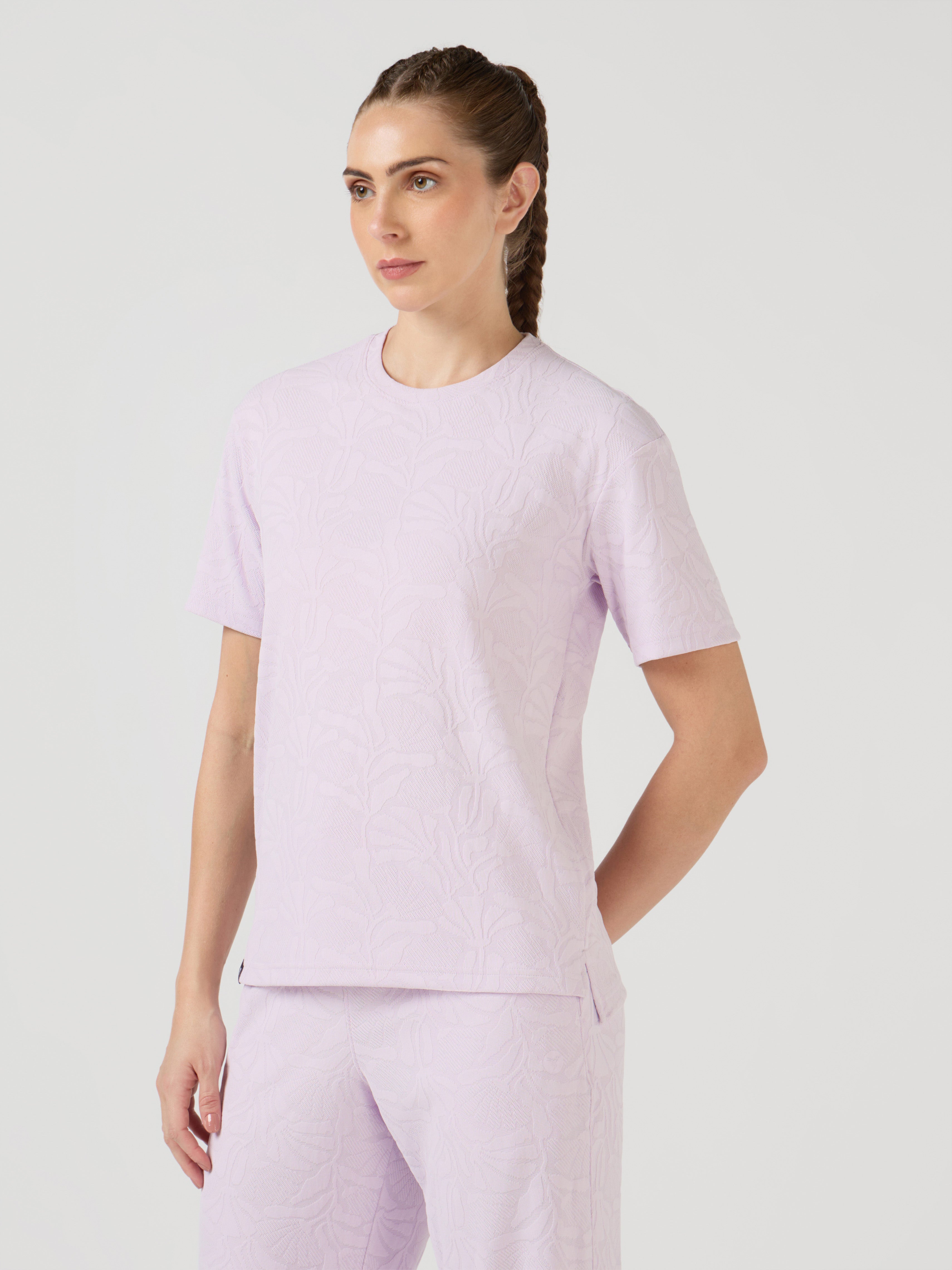Women Textured Relaxed Fit Round Neck T-shirt with COTFLEX