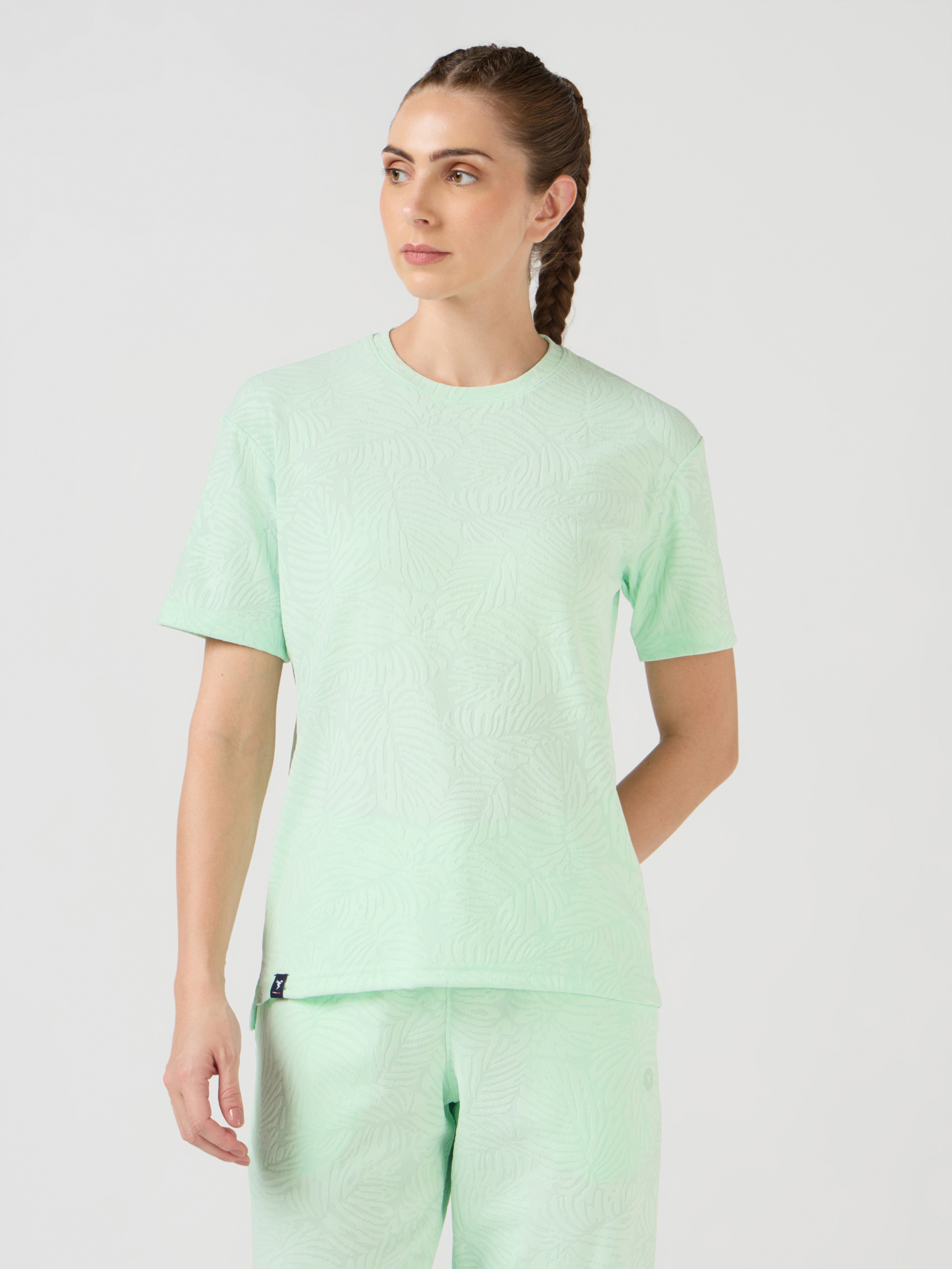 Women Textured Relaxed Fit Round Neck T-shirt with COTFLEX