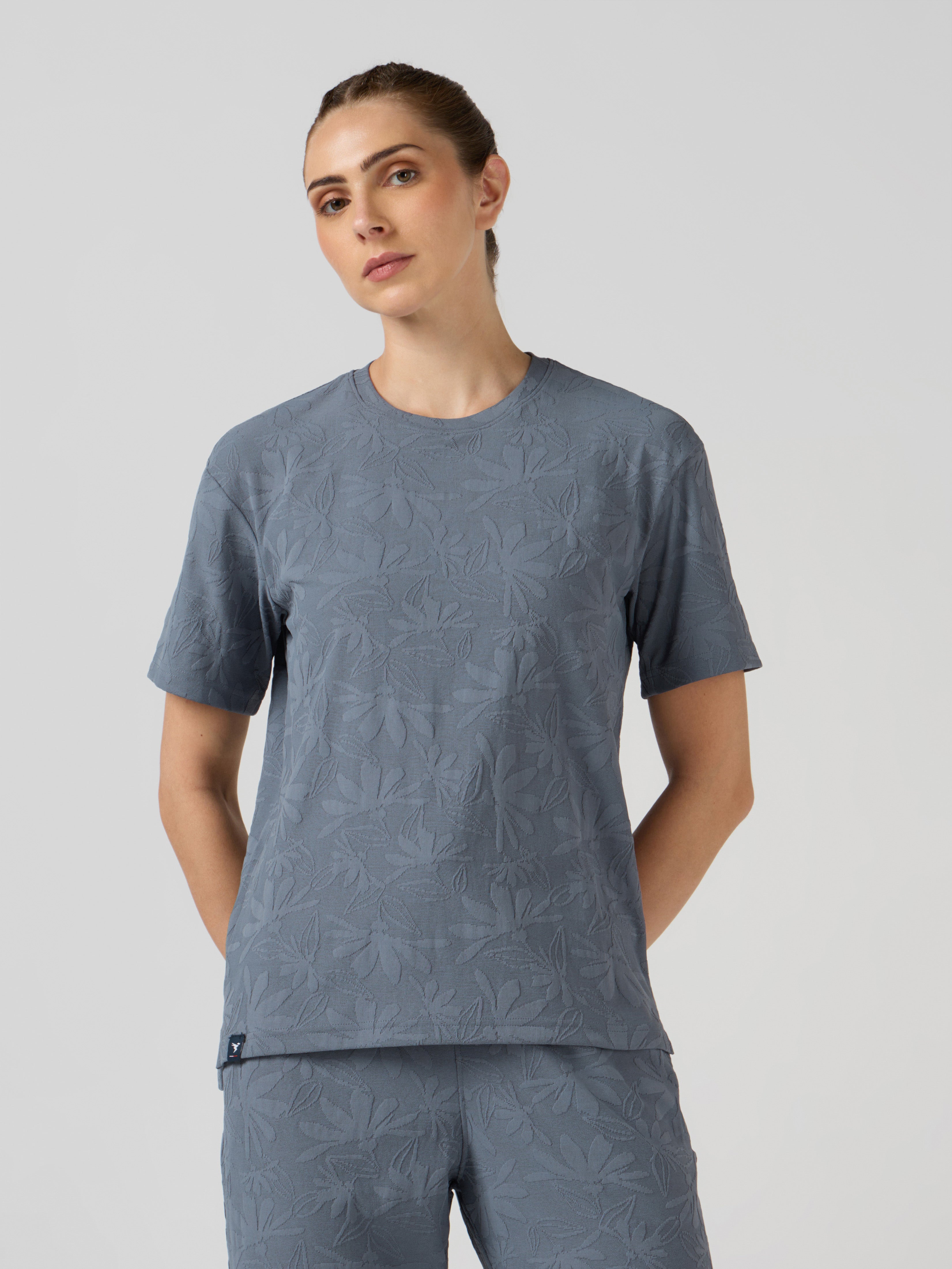 Women Textured Relaxed Fit Round Neck T-shirt with COTFLEX