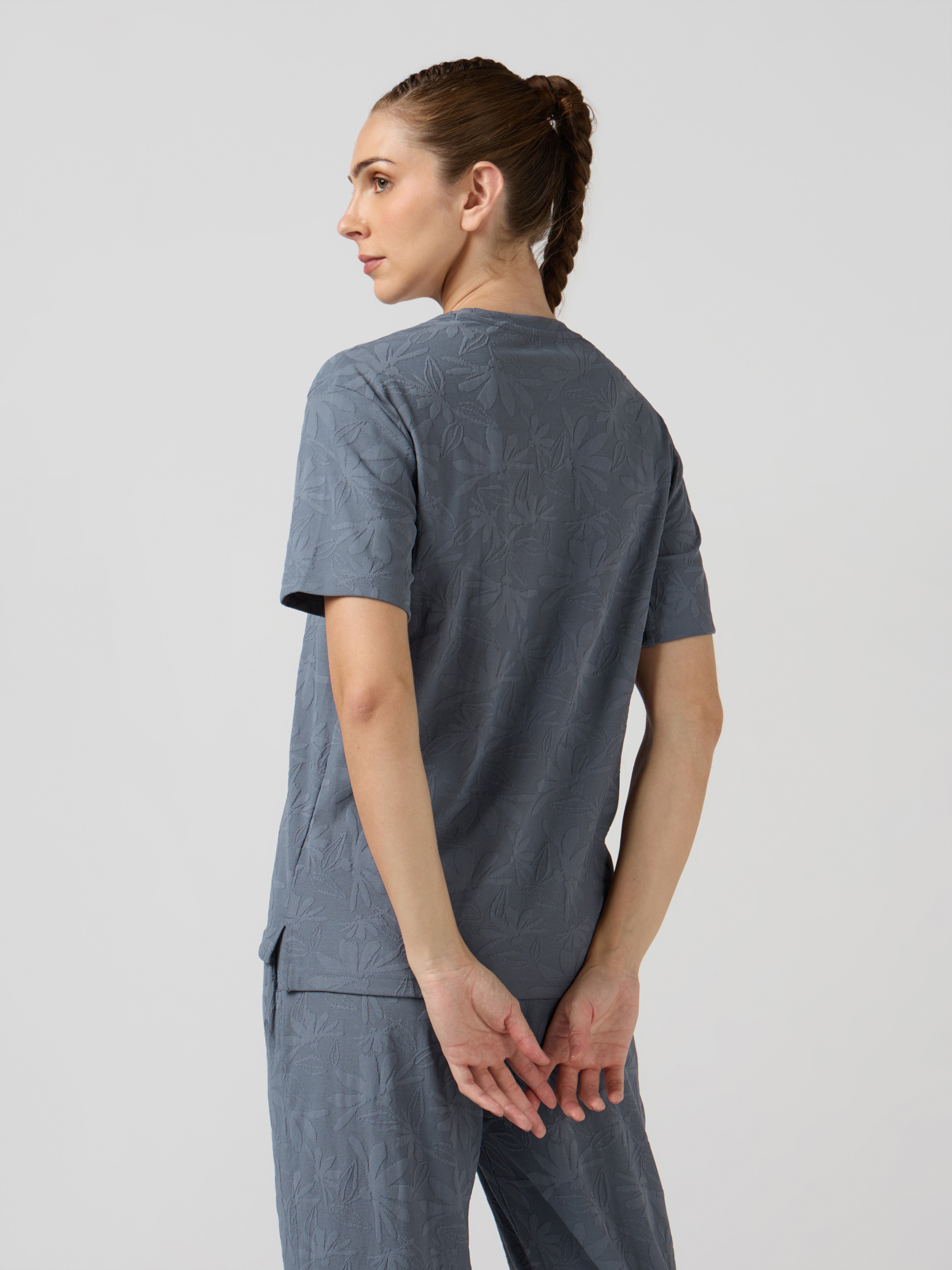 Women Textured Relaxed Fit Round Neck T-shirt with COTFLEX