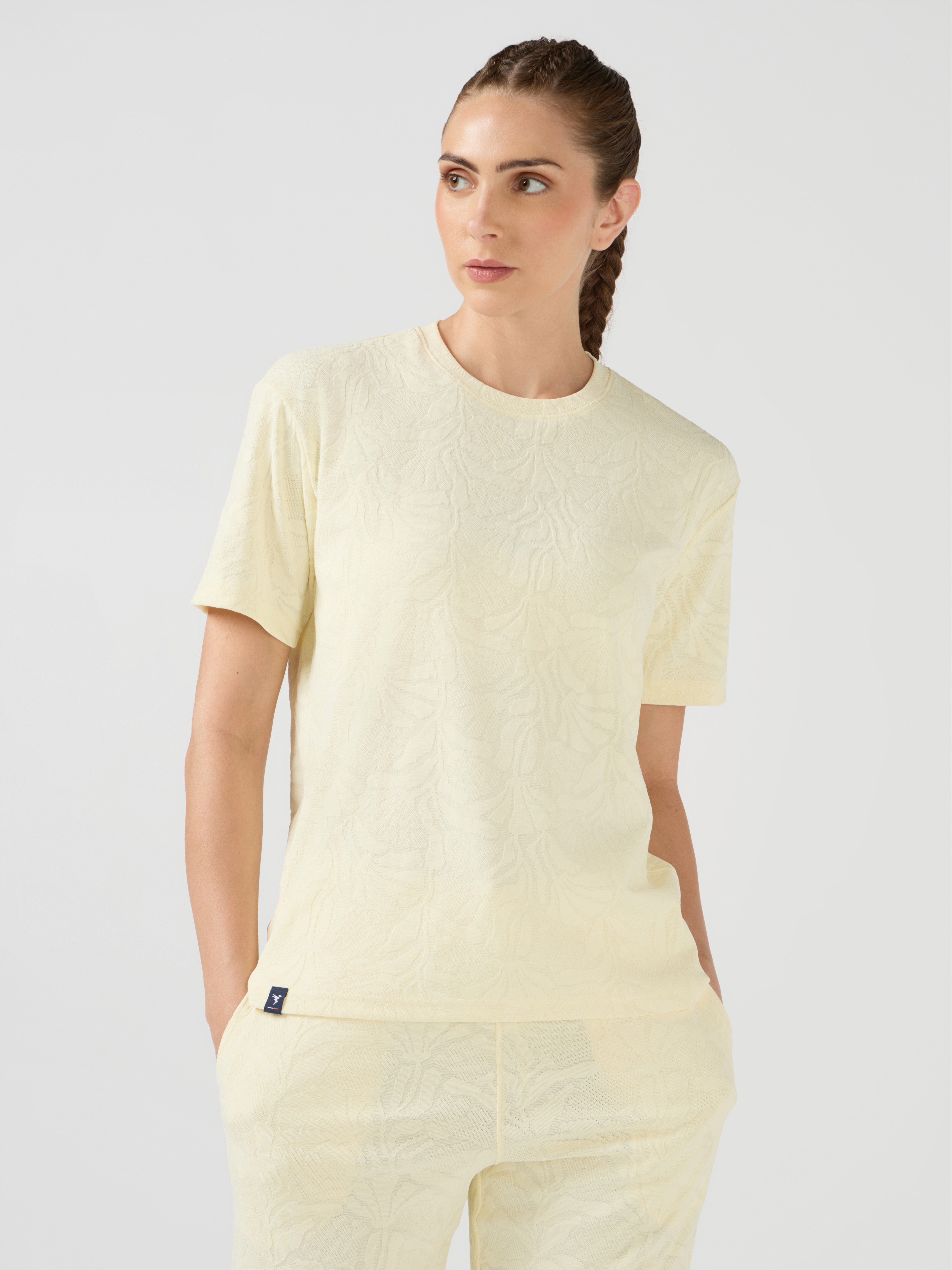 Women Textured Relaxed Fit Round Neck T-shirt with COTFLEX