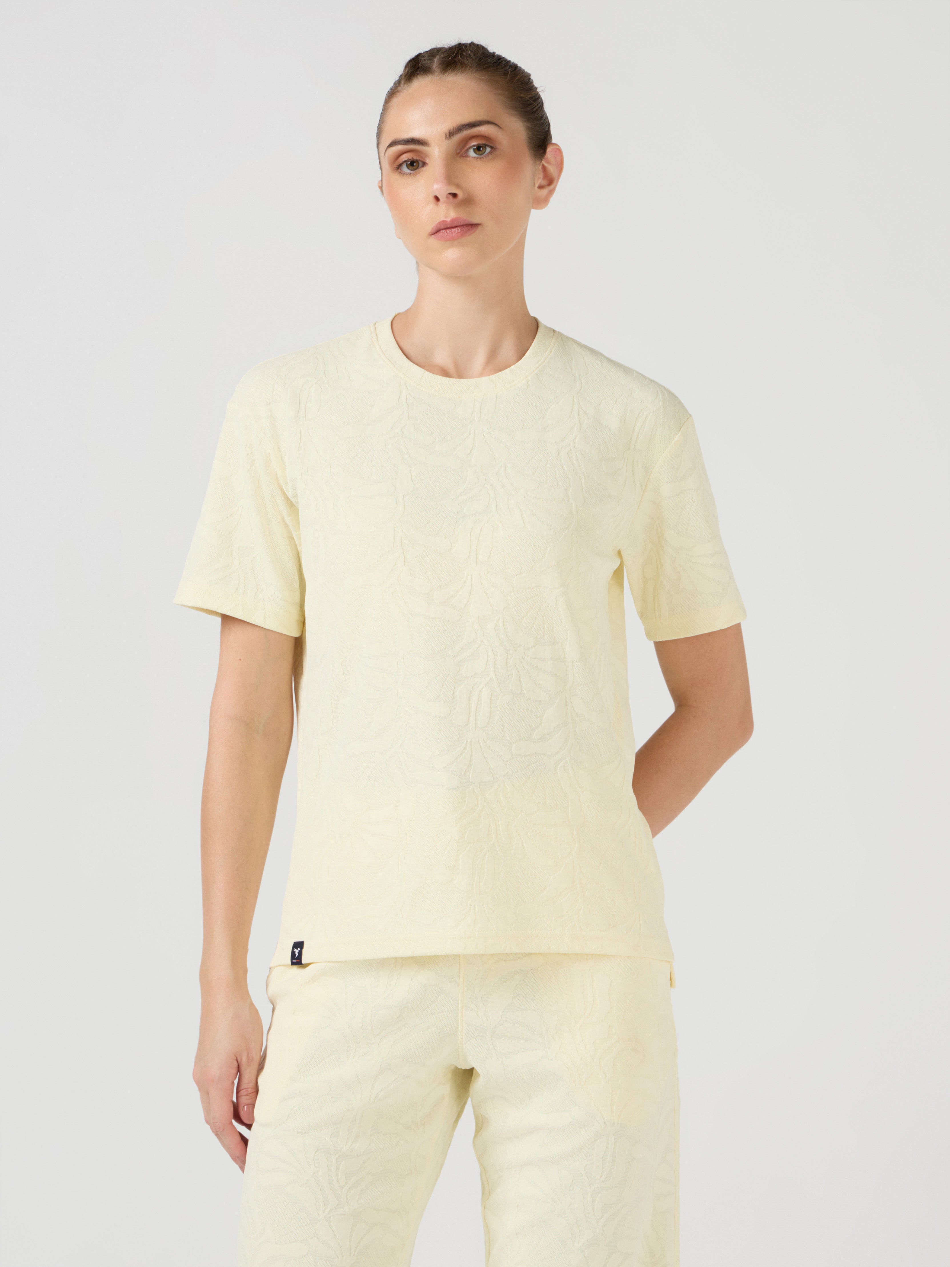 Women Textured Relaxed Fit Round Neck T-shirt with COTFLEX